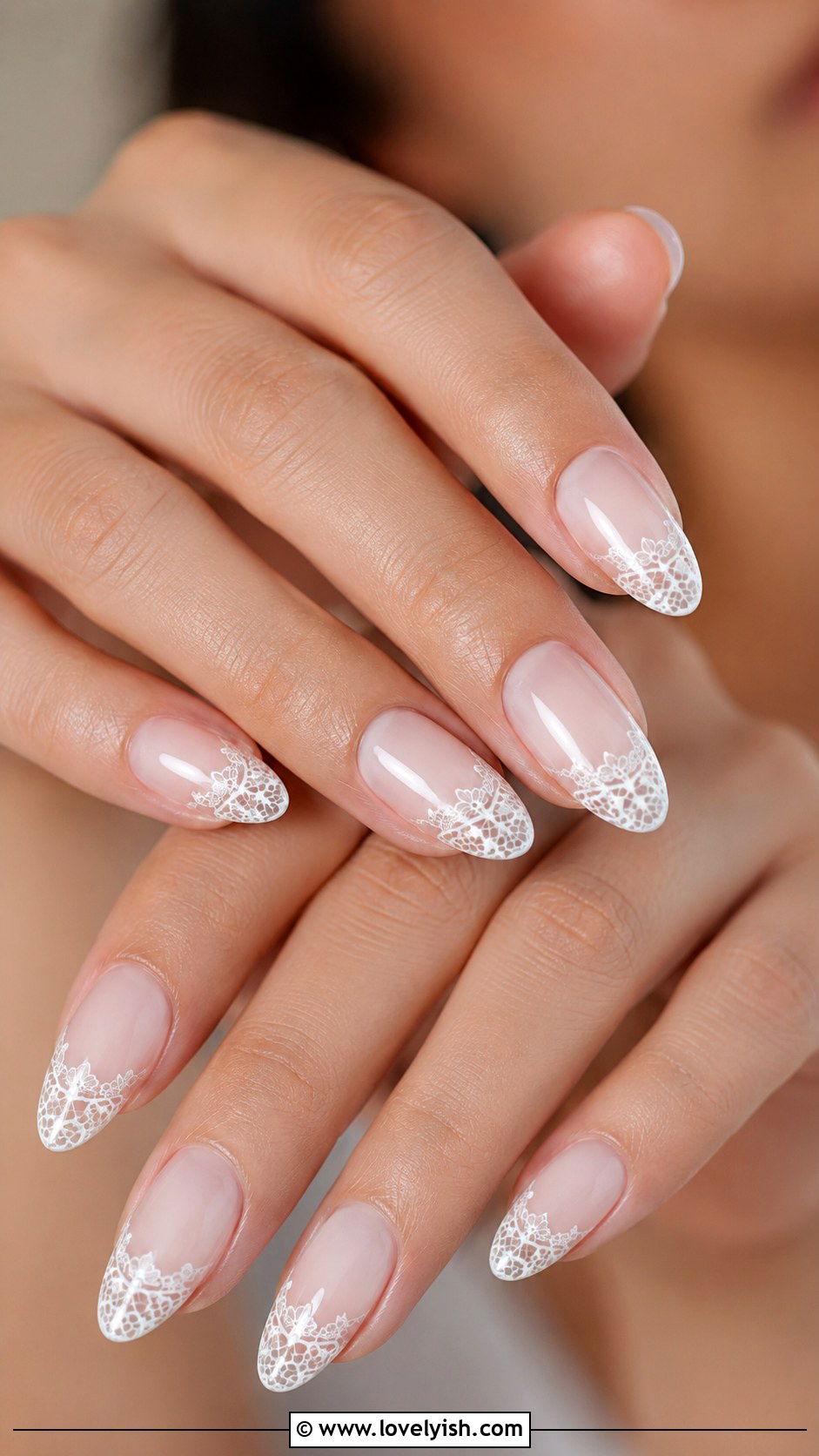 Bridal Lace French Tip Almond Nails - 50 almond french tip nails - 50 almond french tip nails