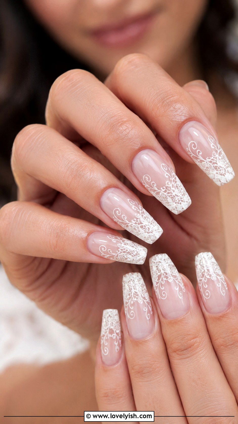 Bridal Lace French Tip Nails - 42 french nail designs - 42 french nail designs