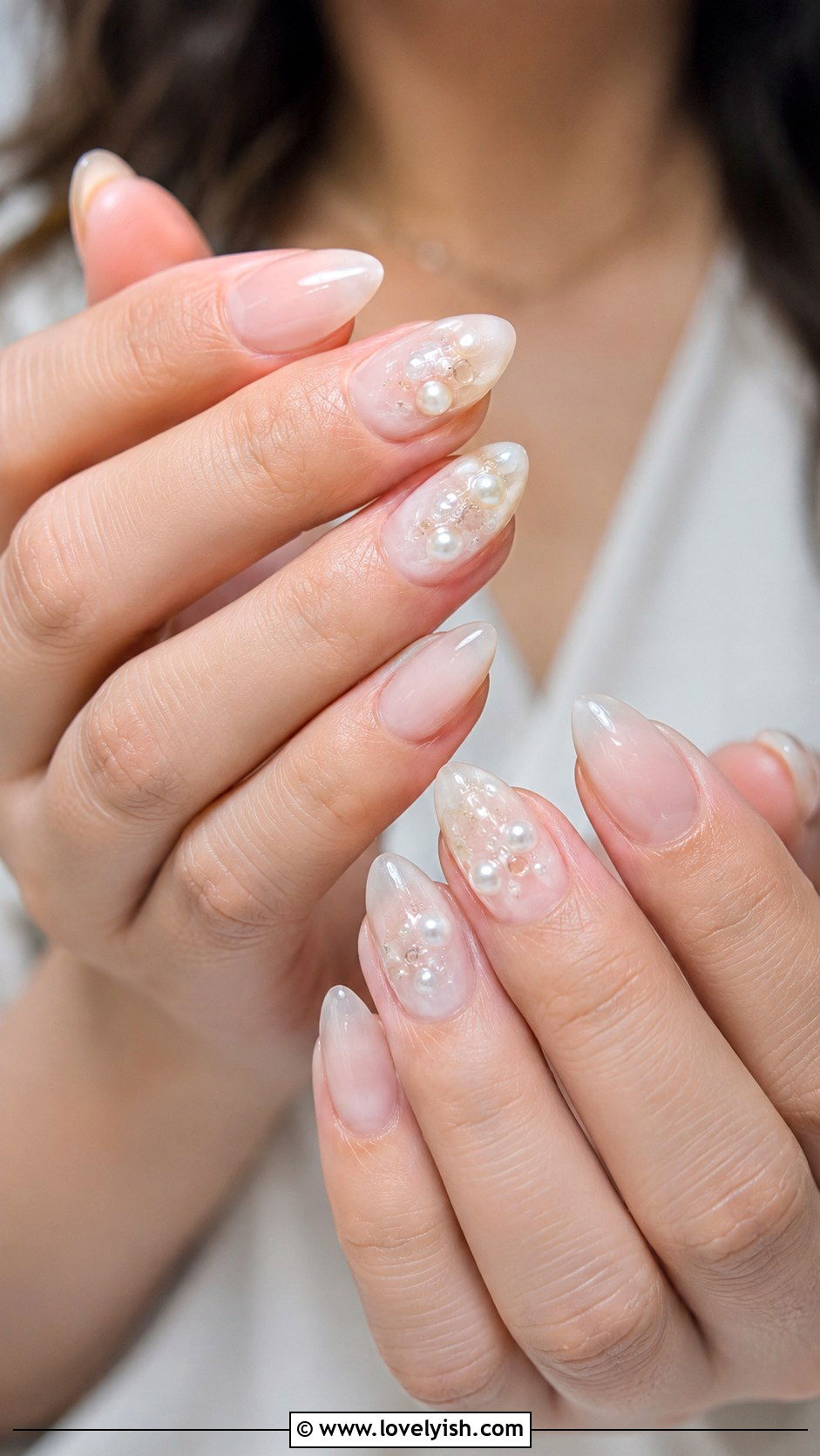 Bridal Nails With Encapsulated Pearls - 38 wedding nail designs - 38 wedding nail designs