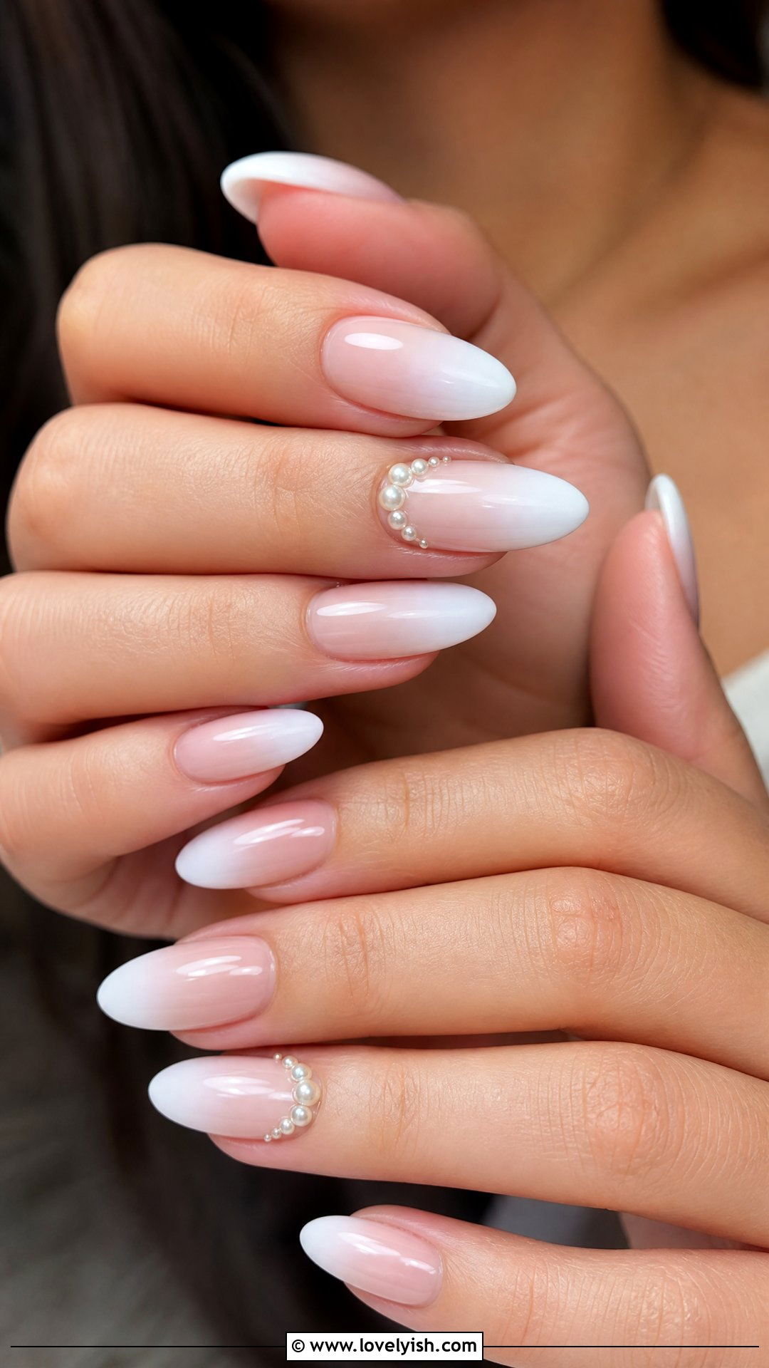 Bridal White Ombre French Nails with Pearls - 50 ombre french nails - 50 ombre french nails