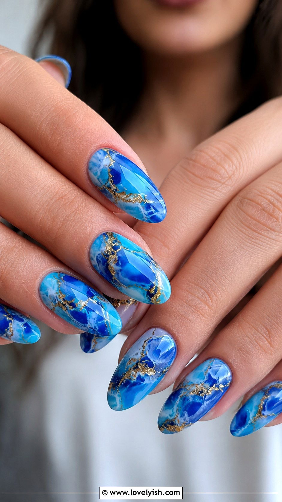 Bright Blue Marble Nails - 39 summer nail ideas - 39 summer nail ideas