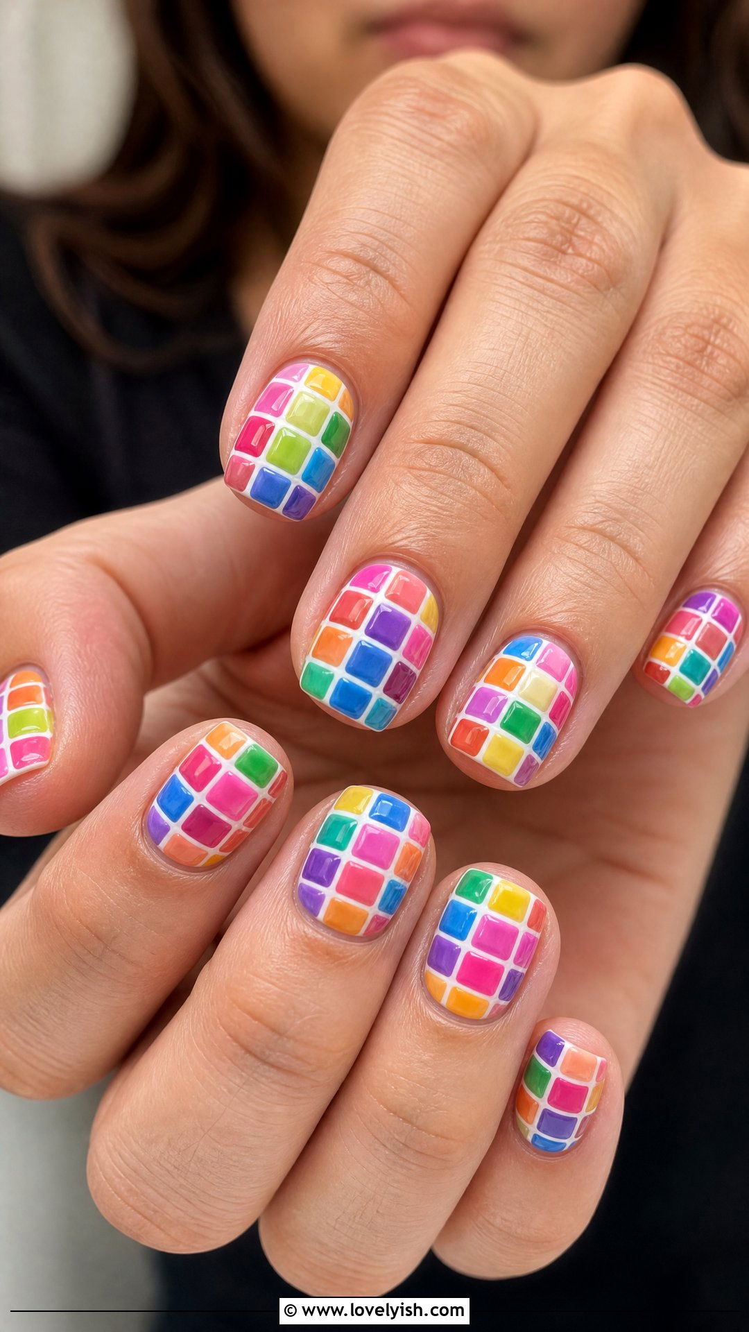 Bright Multicolor Checkered Nails - 50 checkered nails - 50 checkered nails