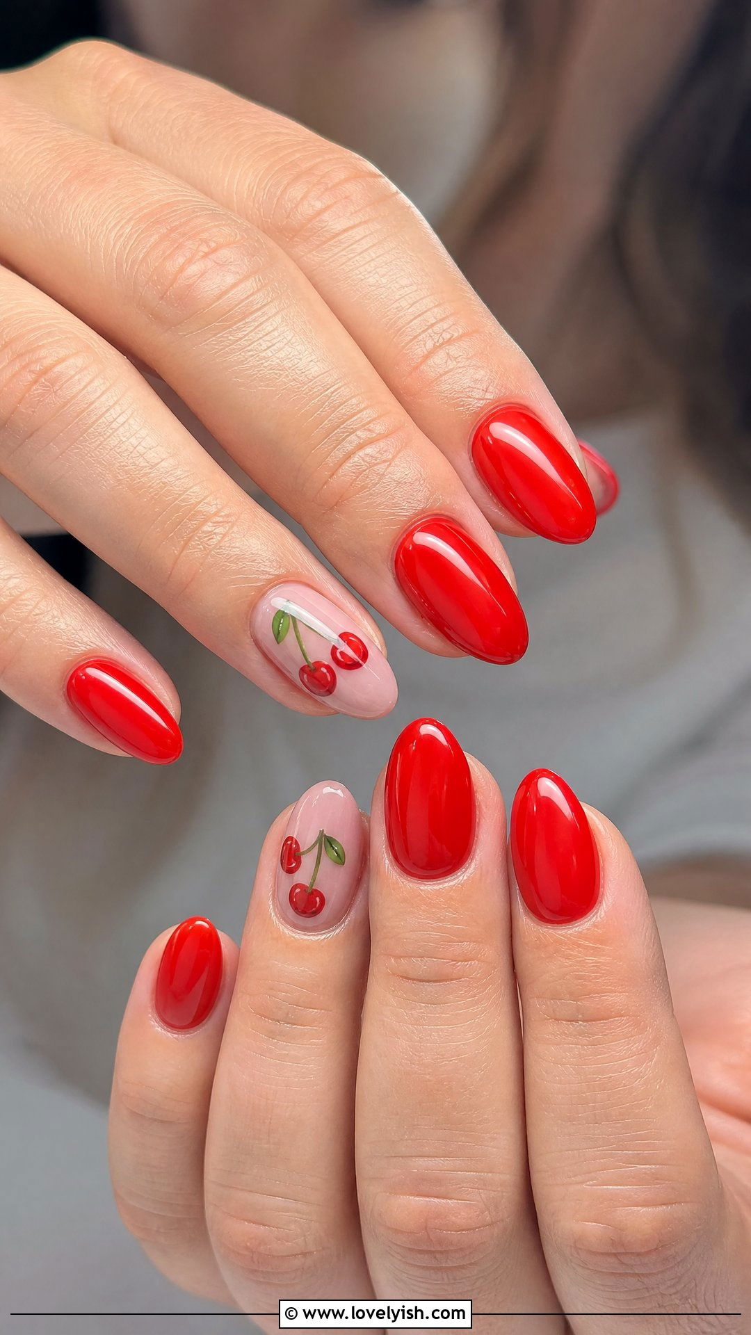 Bright Red Cherry Nails - 43 summer nail designs - 43 summer nail designs