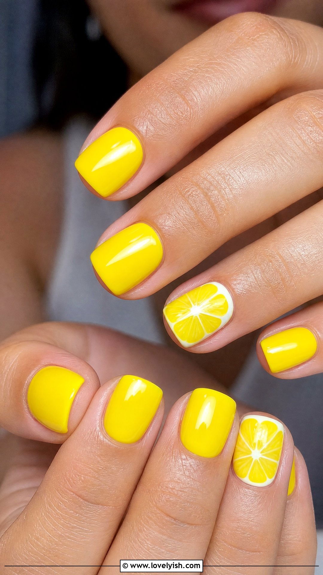 Bright Yellow Glossy Lemon Nails - 50 lemon nail design ideas - 50 lemon nail design ideas