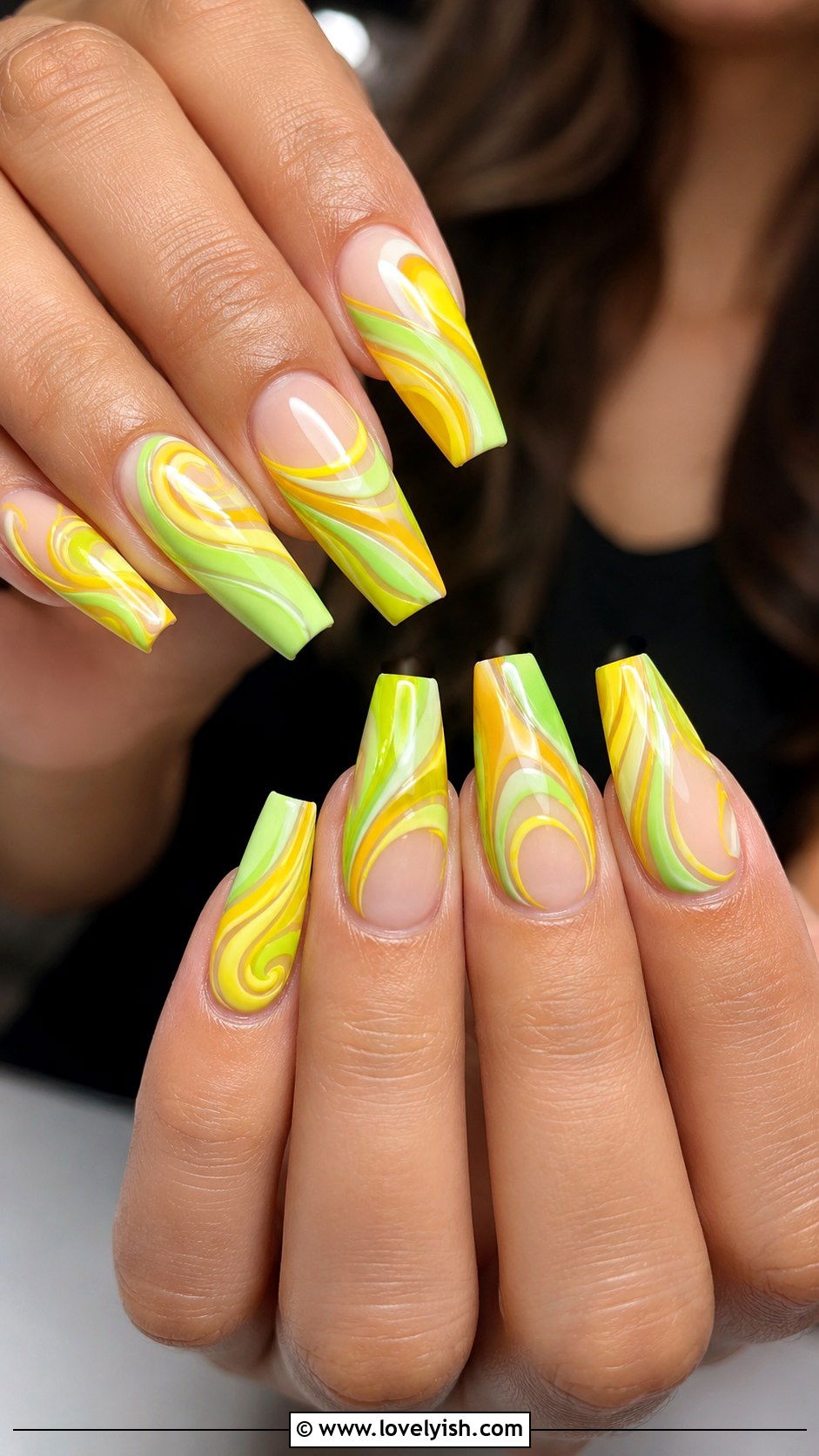 Bright Yellow and Lime Green Swirl Nails - 50 swirl nails - 50 swirl nails