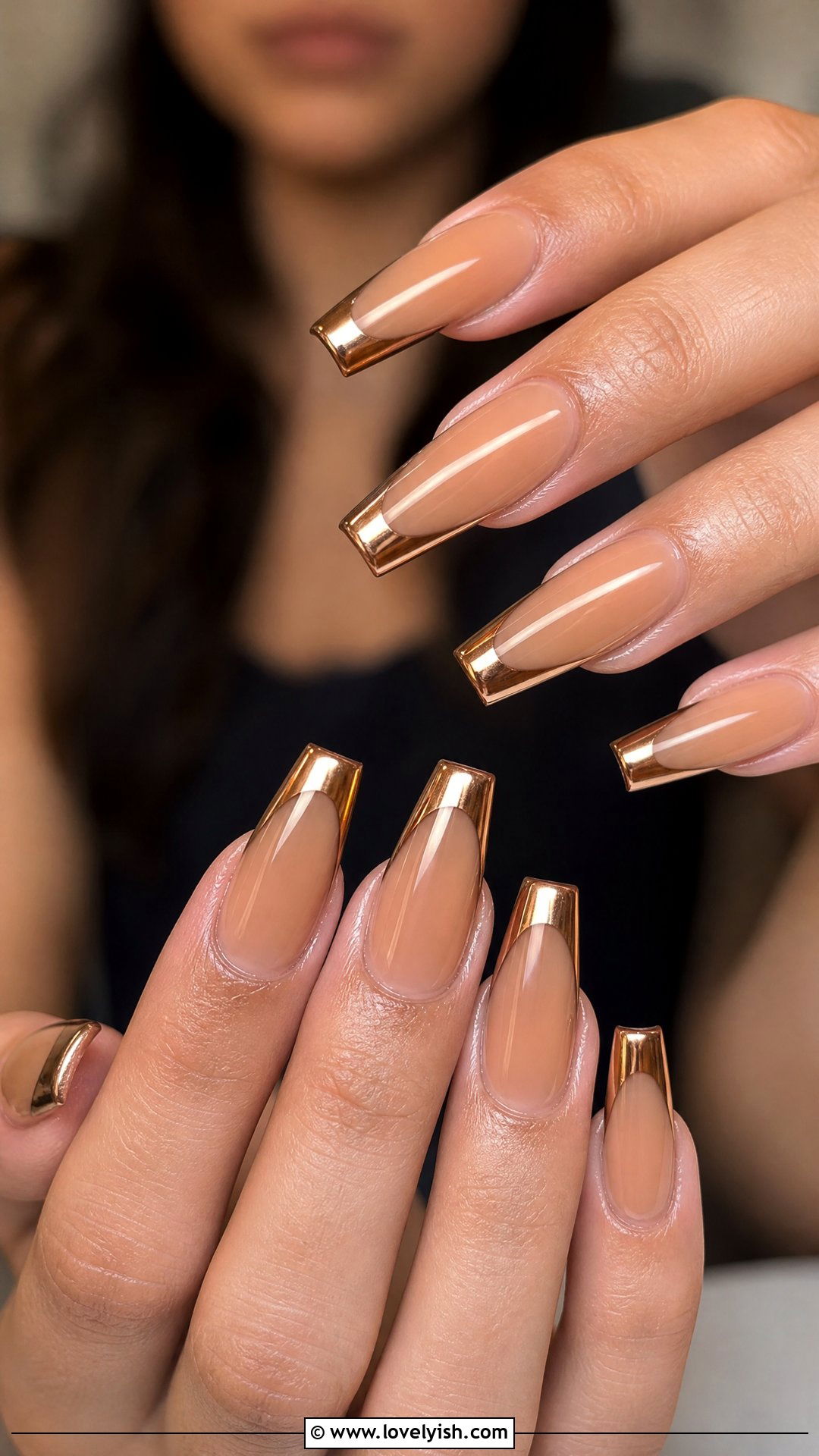 Bronze Chrome French Tip Nails - 50 chrome french tip nails - 50 chrome french tip nails