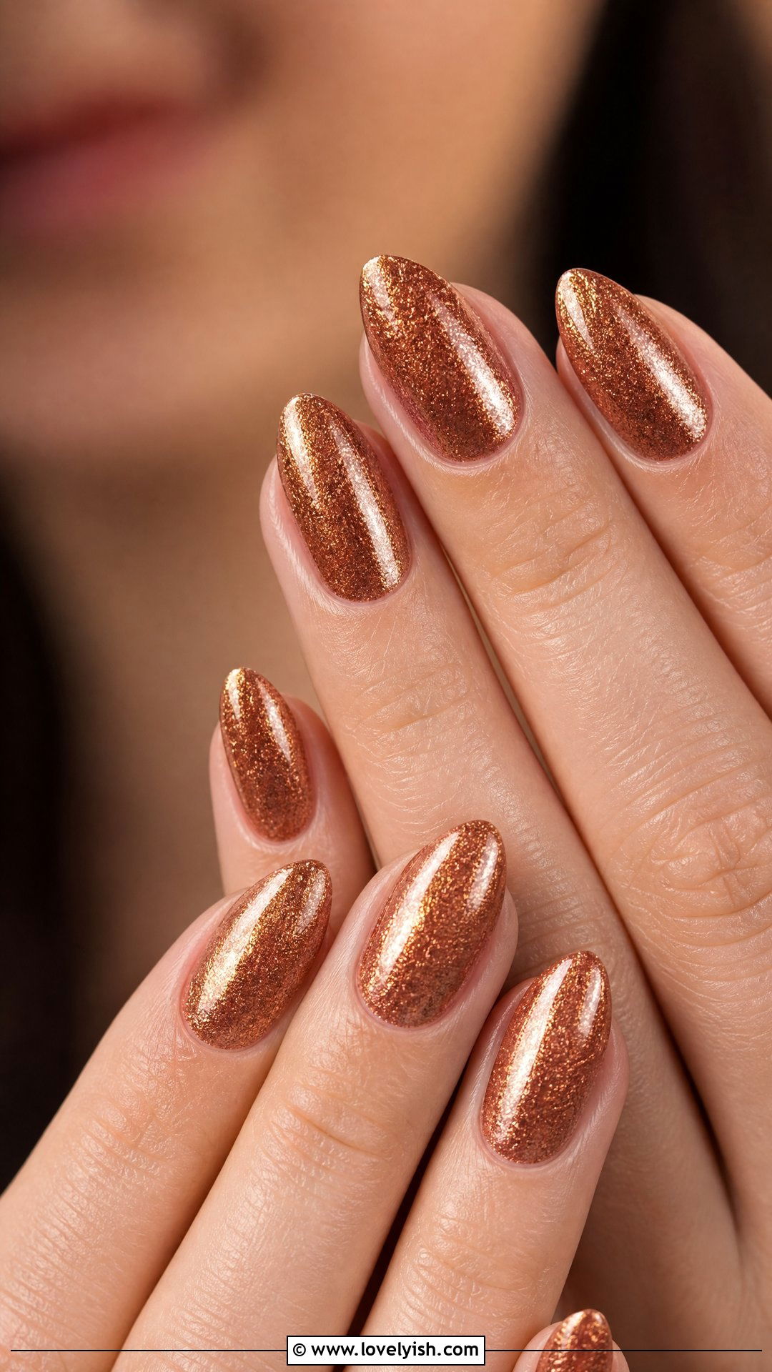 Bronze Glitter Almond Nails - 50 sparkly nails - 50 sparkly nails
