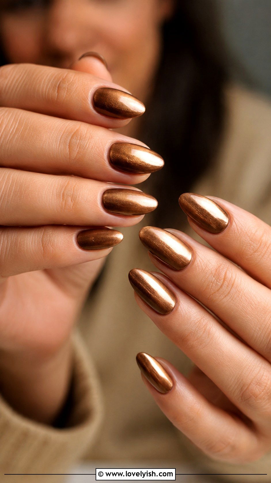 Bronze Metallic Almond Nails - 50 luxury nails - 50 luxury nails