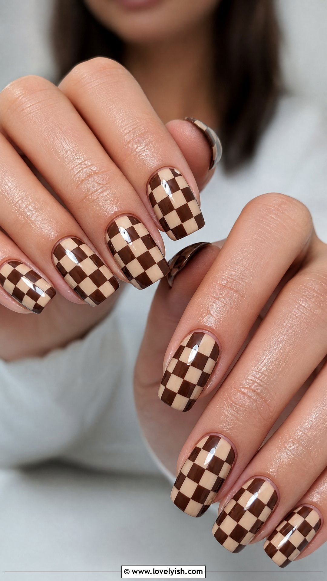 Brown Checkered Nails - 50 brown nails - 50 brown nails