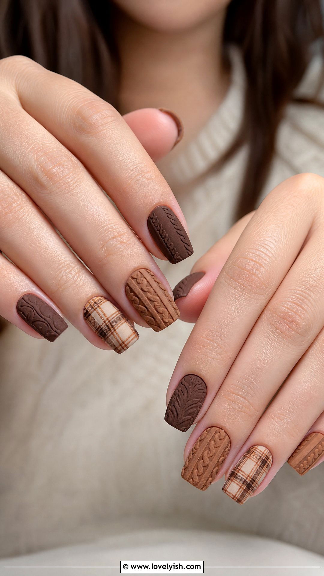 Brown Plaid Sweater Nails - 50 brown nails - 50 brown nails