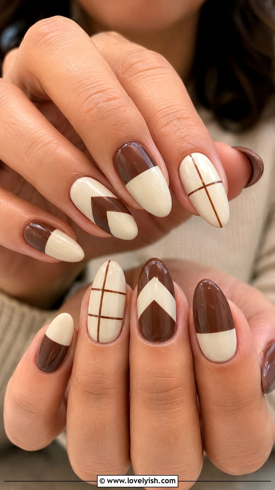 Brown and Cream Geometric Nails - 50 geometric nails - 50 geometric nails