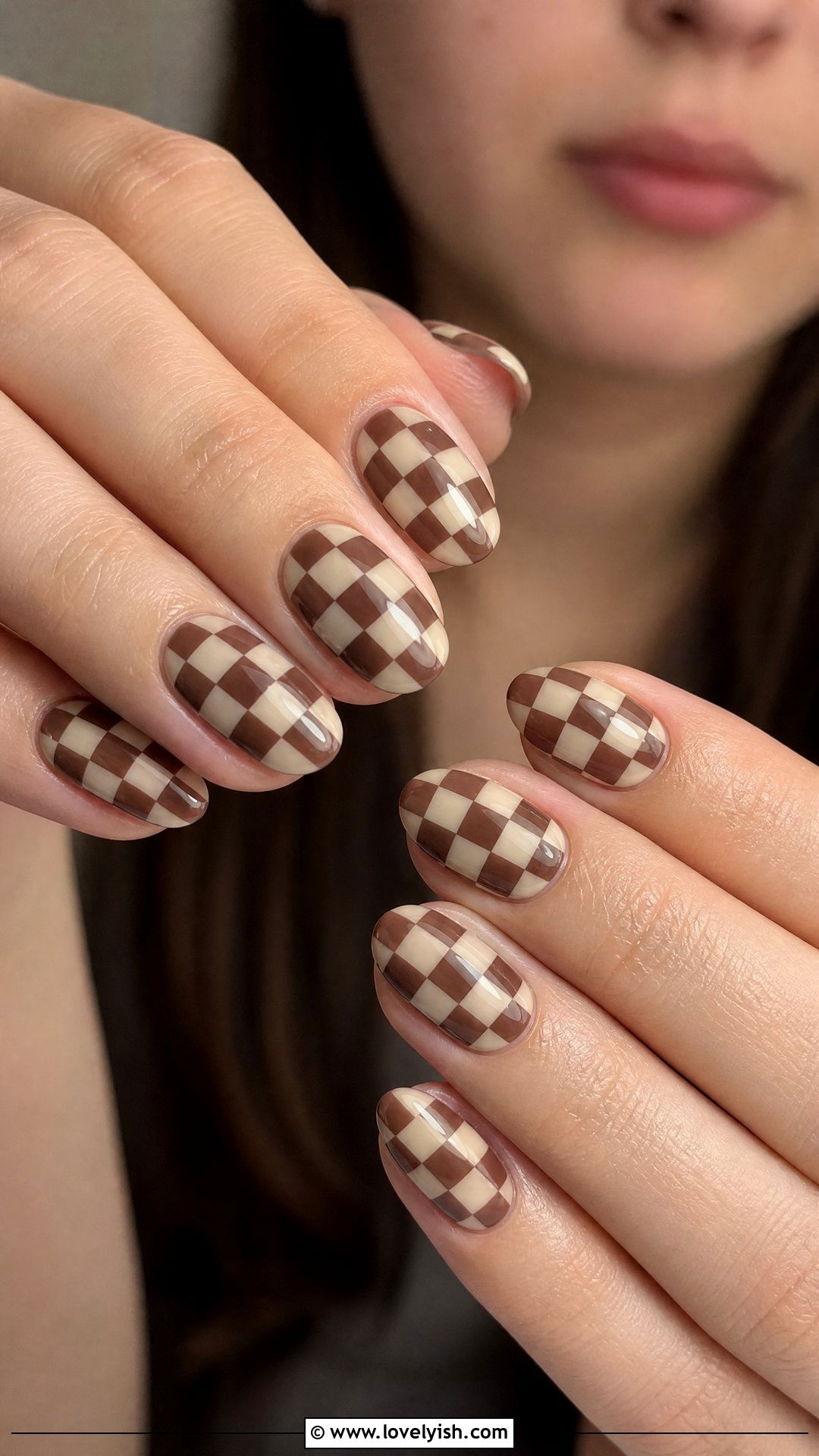 Brown and Cream Mocha Checkered Nails - 50 checkered nails - 50 checkered nails