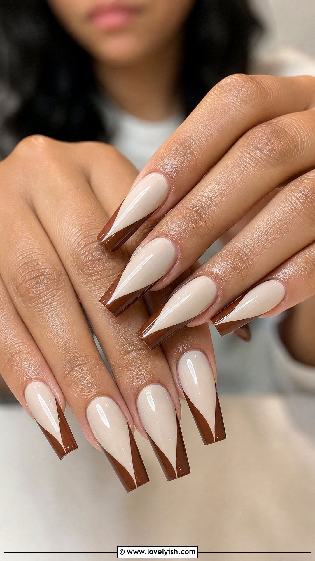 Brown and White French Twist Nails - 50 brown nails - 50 brown nails