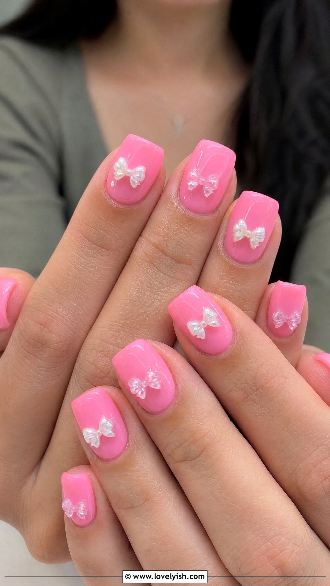 Bubblegum Pink Bow Birthday Nails - 25 birthday nail ideas - 25 birthday nail ideas