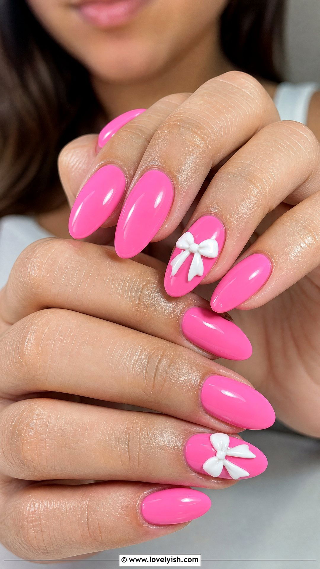 Bubblegum Pink Bow Nails - 50 cute summer nail designs - 50 cute summer nail designs
