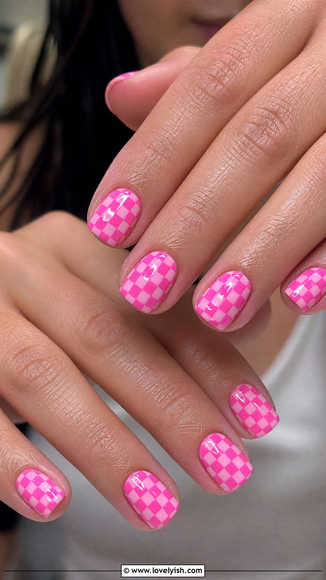 Bubblegum Pink Checkered Nails - 50 checkered nails - 50 checkered nails