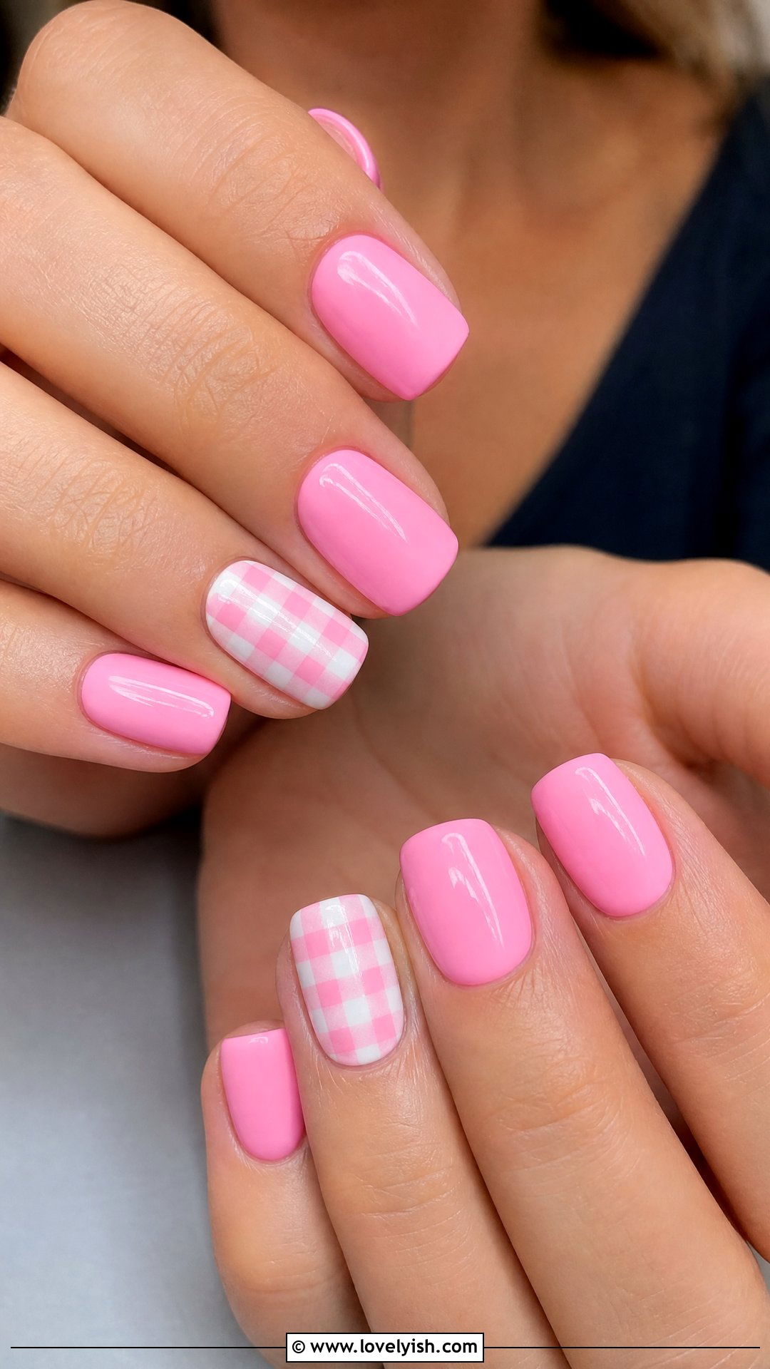 Bubblegum Pink Gingham Nails - 42 spring nail ideas - 42 spring nail ideas