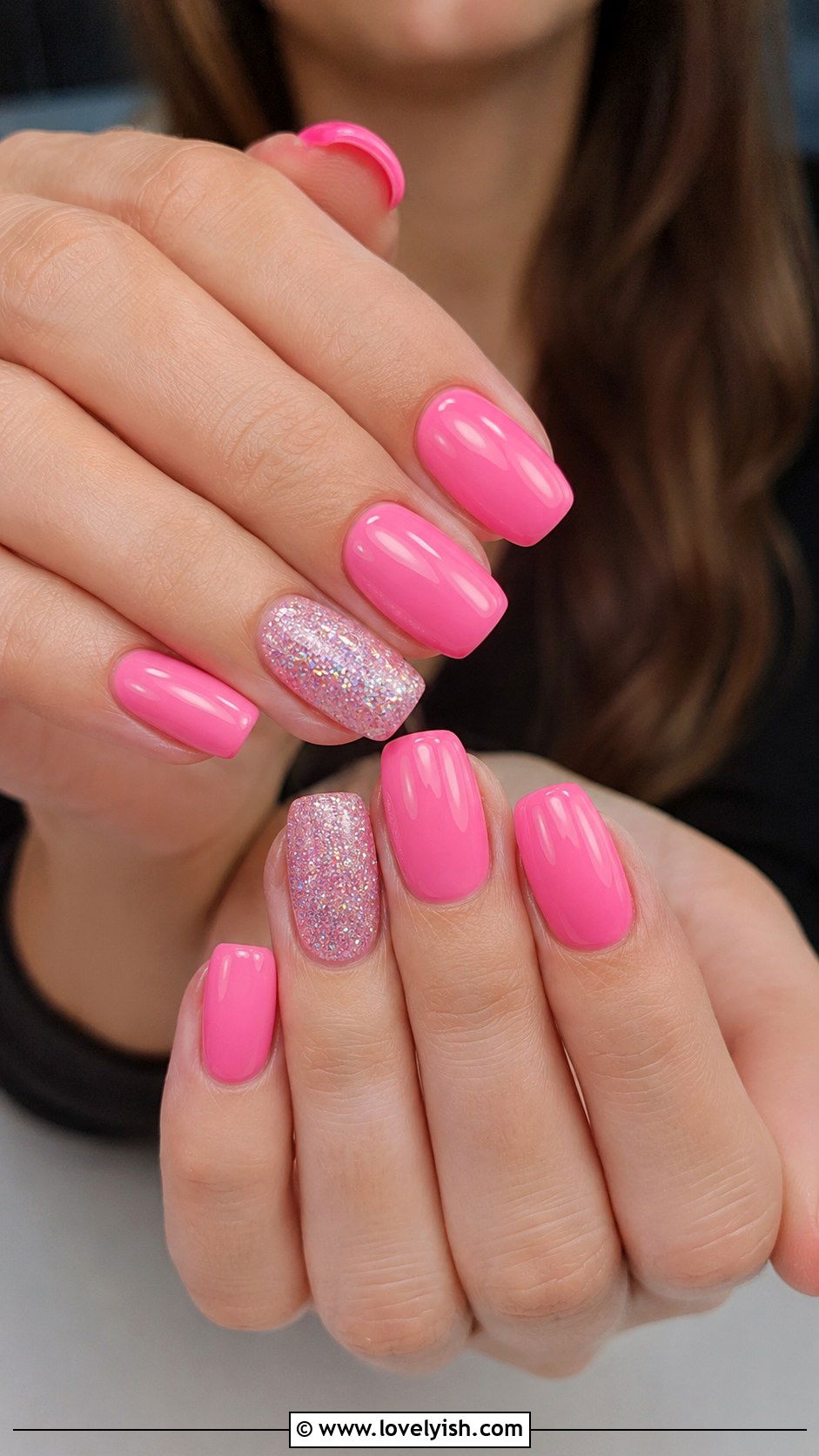 Bubblegum Pink Glitter Nails - 50 april nail designs - 50 april nail designs