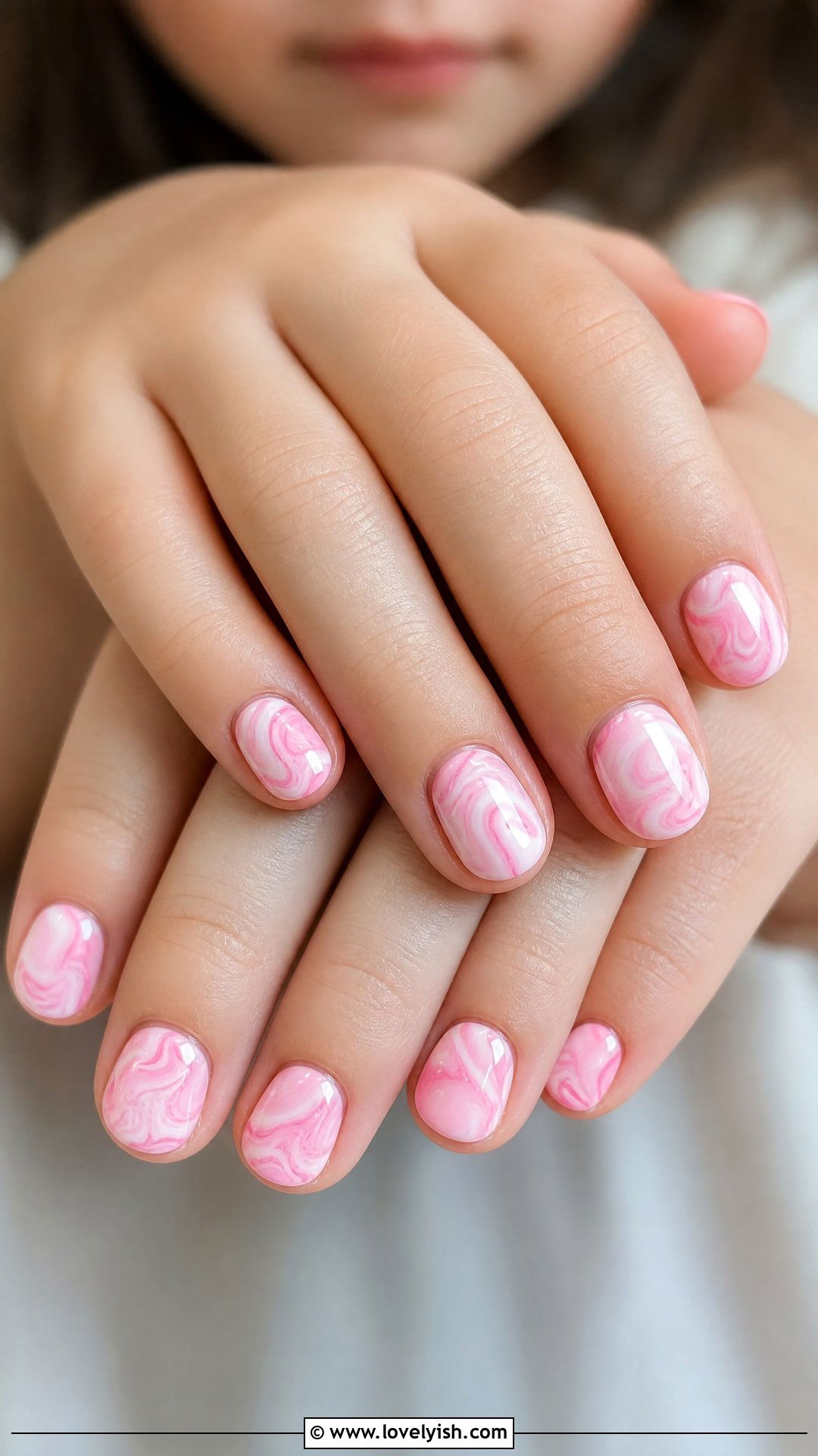 Bubblegum Pink Marble Nails - 32 nail designs for kids - 32 nail designs for kids