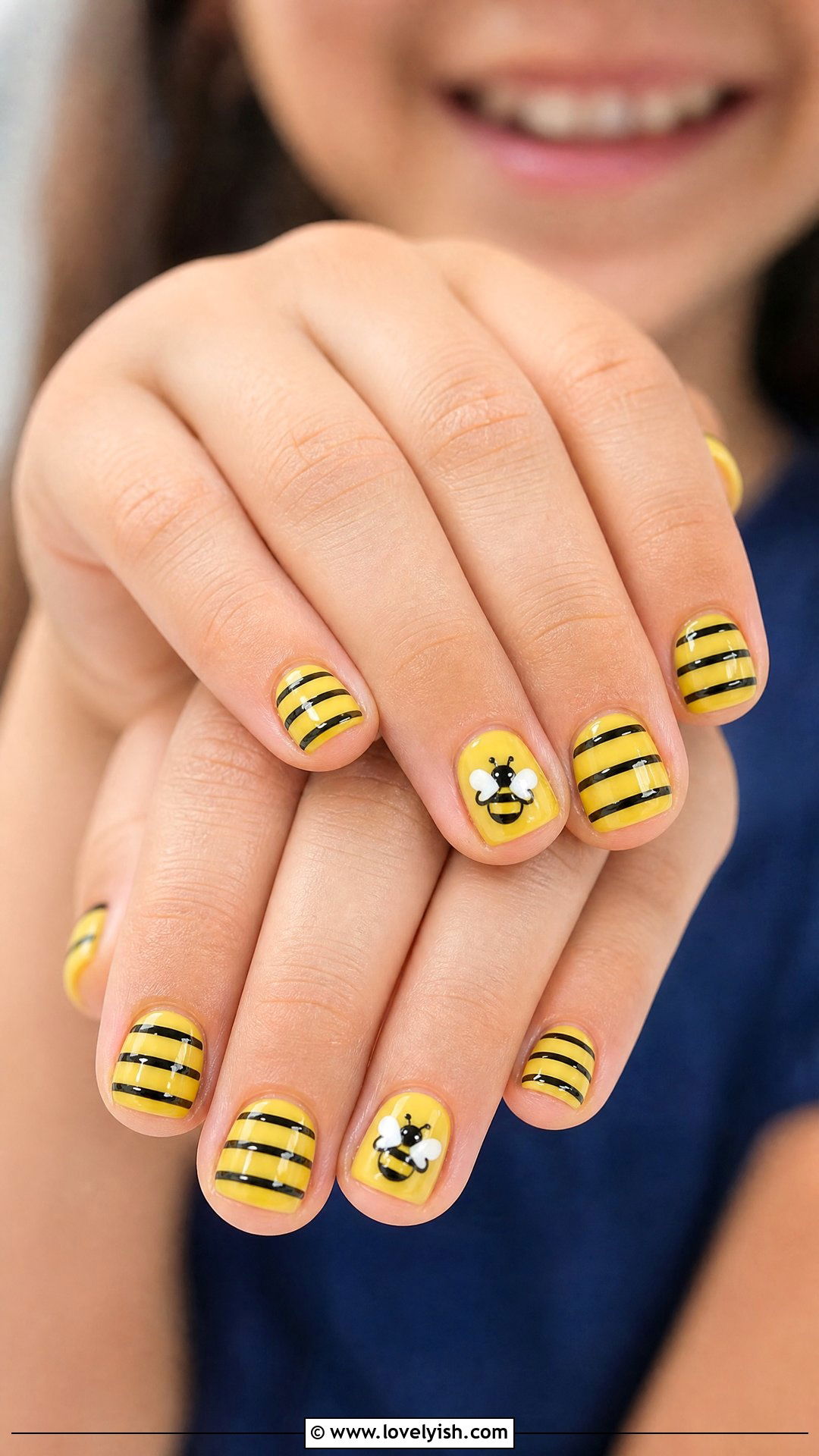 Bumblebee Yellow and Black Nails - 32 nail designs for kids - 32 nail designs for kids