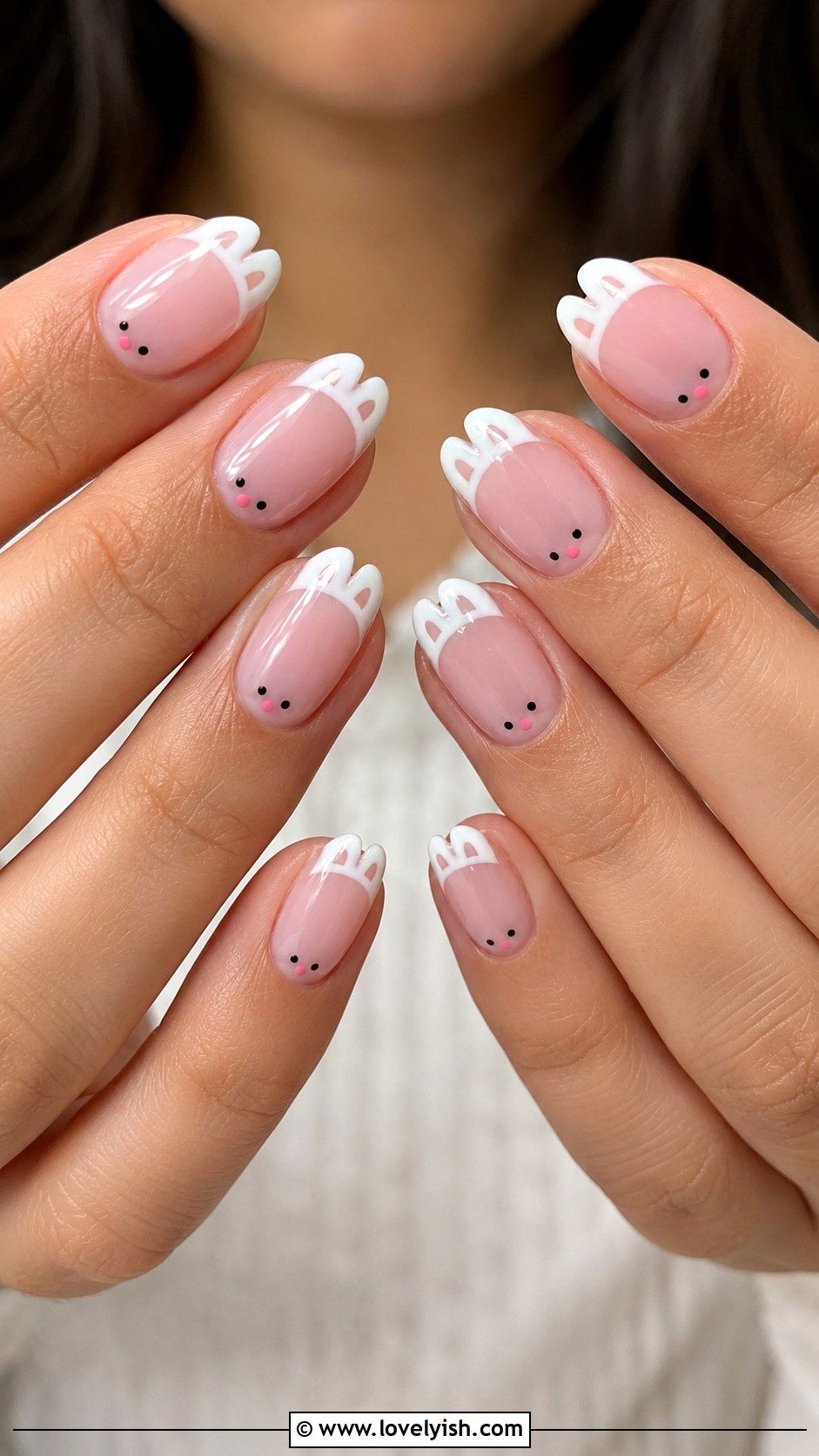 Bunny Ear French Tip Nails - 44 easter nail designs - 44 easter nail designs