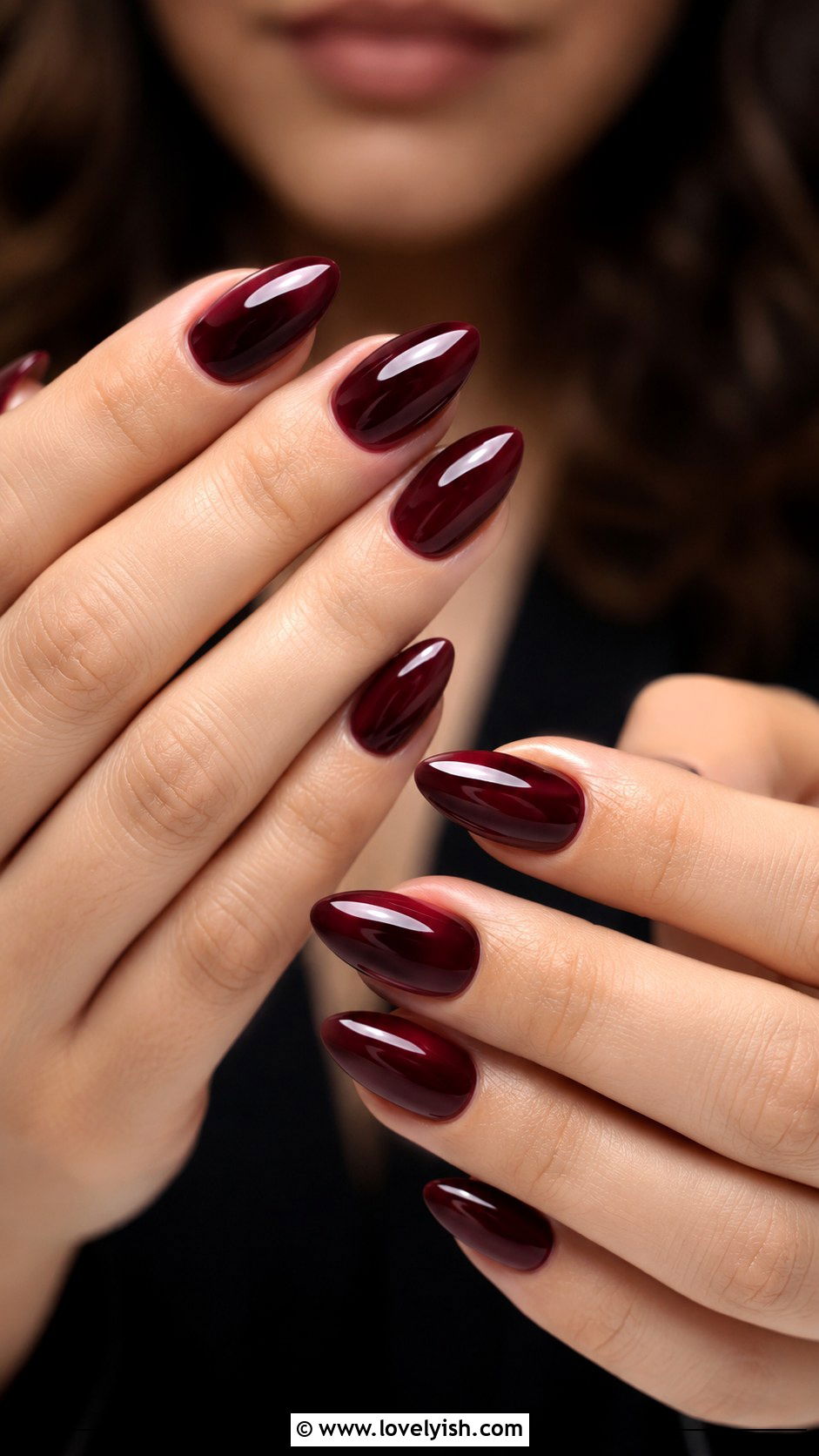 Burgundy Almond Nails - 46 nail inspo - 46 nail inspo