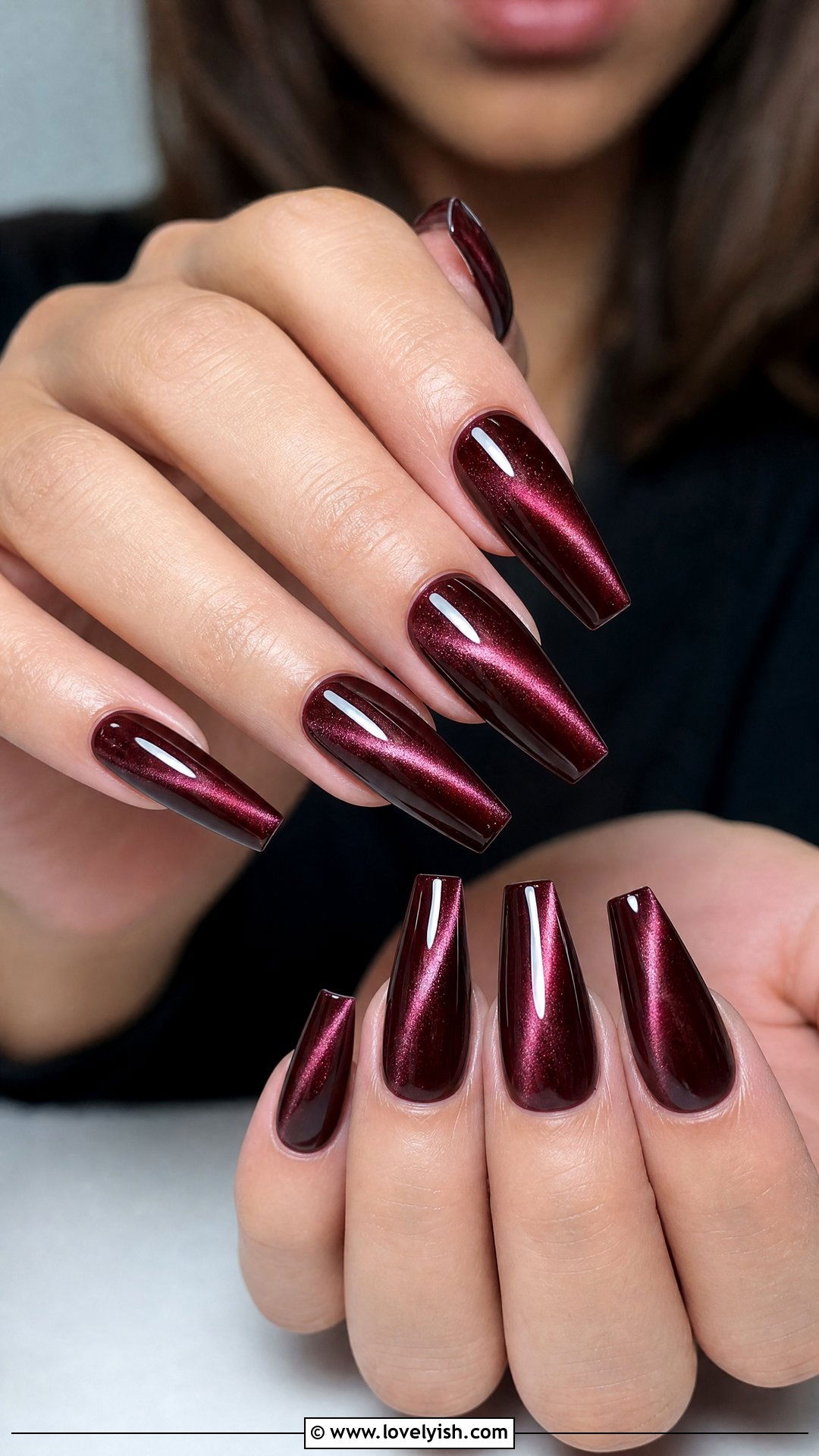 Burgundy Cat Eye Coffin Nails - 50 coffin nails - 50 coffin nails
