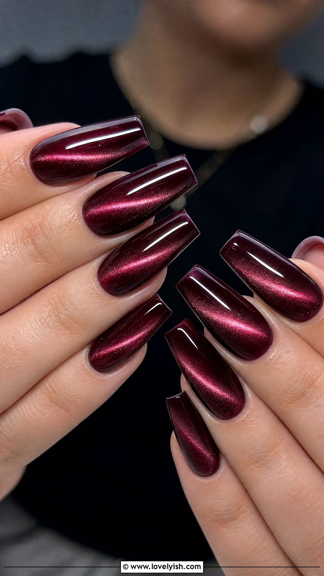 Burgundy Cat Eye Gel Nails - 50 gel manicure - 50 gel manicure