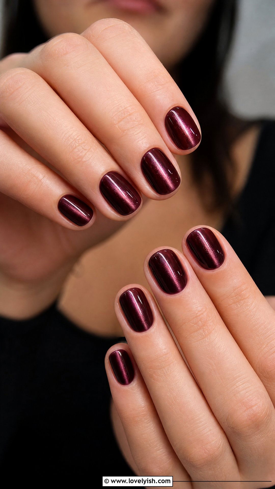 Burgundy Cat Eye Nails - 50 simple short nail designs - 50 simple short nail designs
