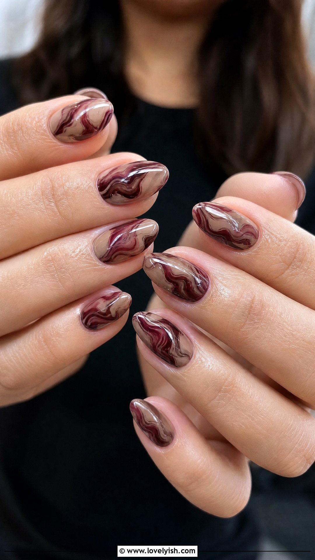 Burgundy Cherry Mocha Swirl Nails - 25 burgundy nail designs - 25 burgundy nail designs