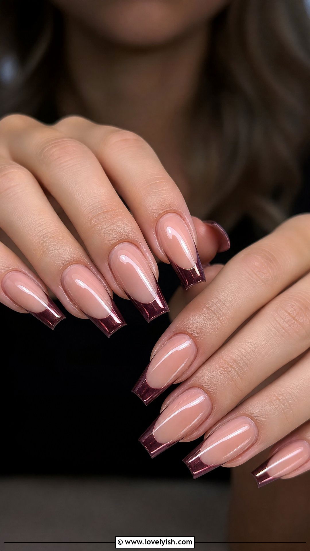 Burgundy Chrome French Tip Nails - 50 chrome french tip nails - 50 chrome french tip nails
