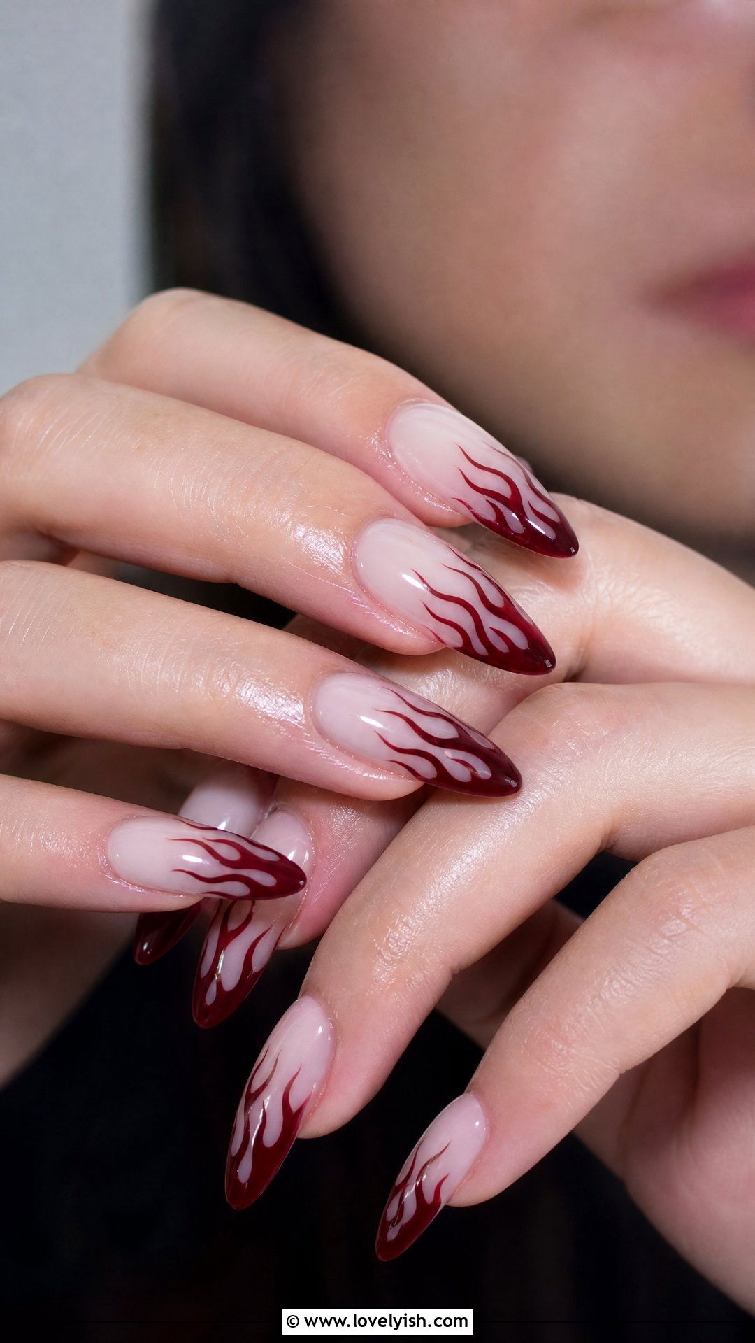 Burgundy Flame Nails - 50 dark red nails - 50 dark red nails