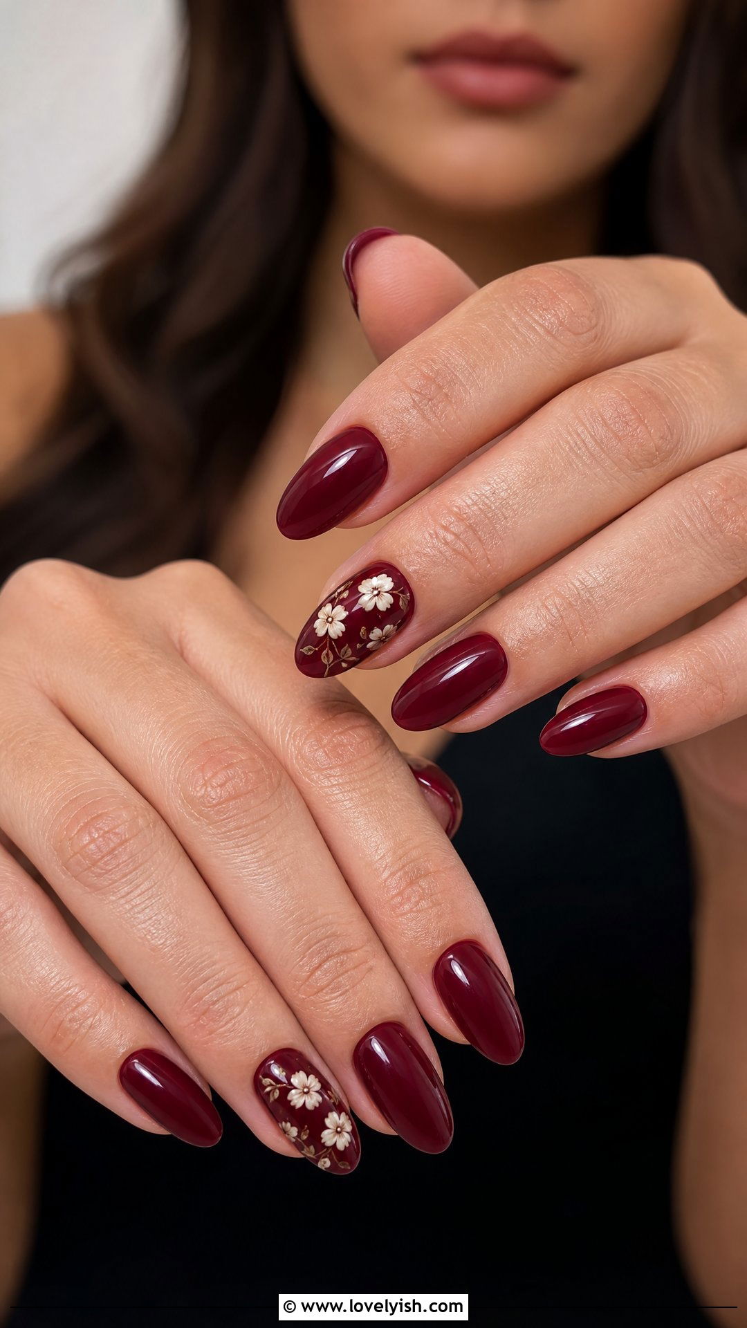 Burgundy Floral Nails - 25 burgundy nail designs - 25 burgundy nail designs