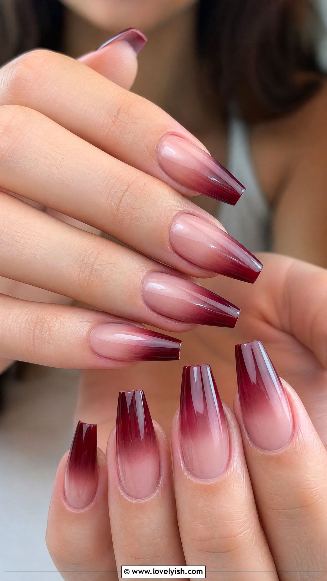 Burgundy French Ombre - 50 french ombre nails - 50 french ombre nails