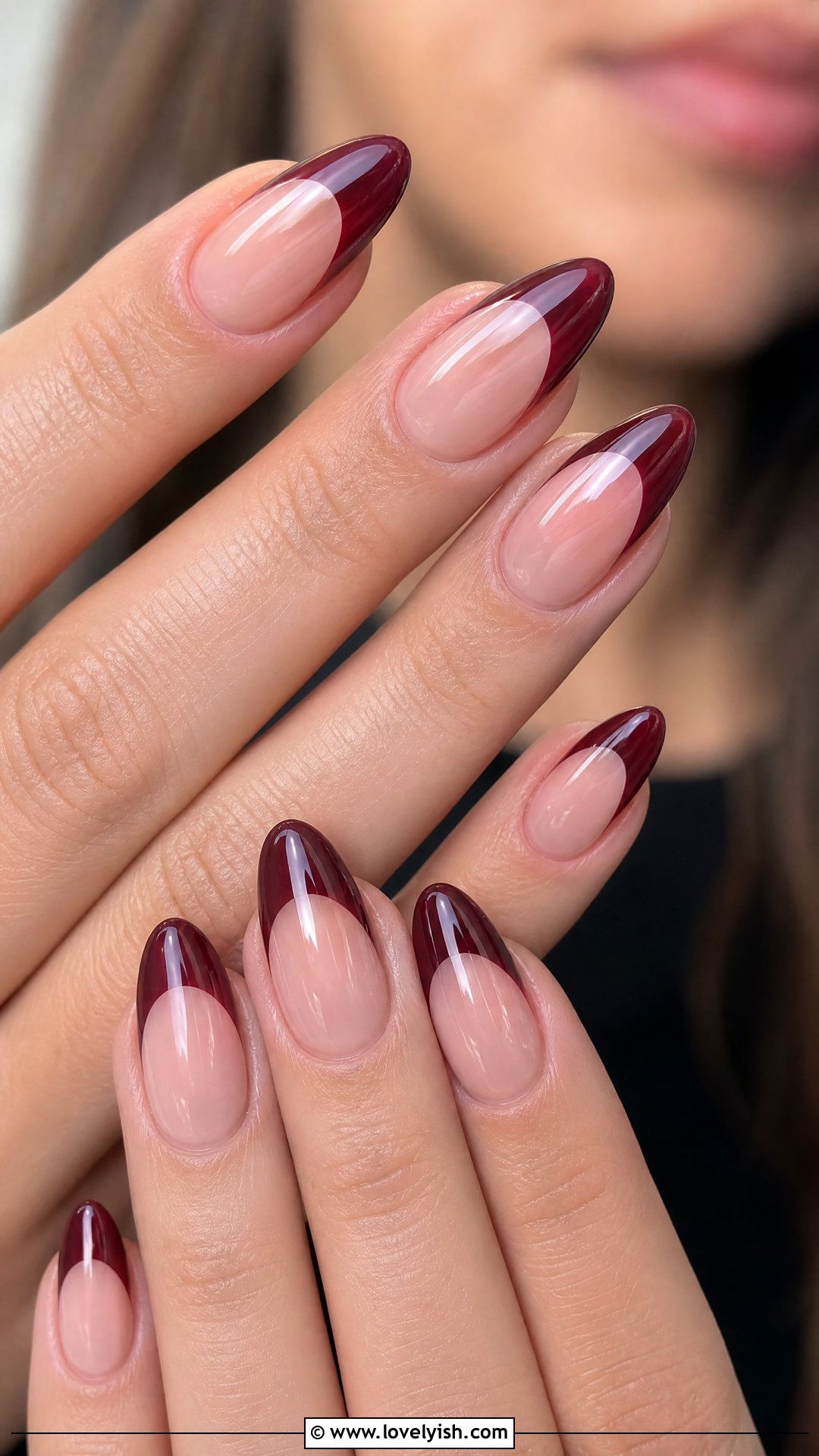 Burgundy French Tip - 50 french manicure - 50 french manicure