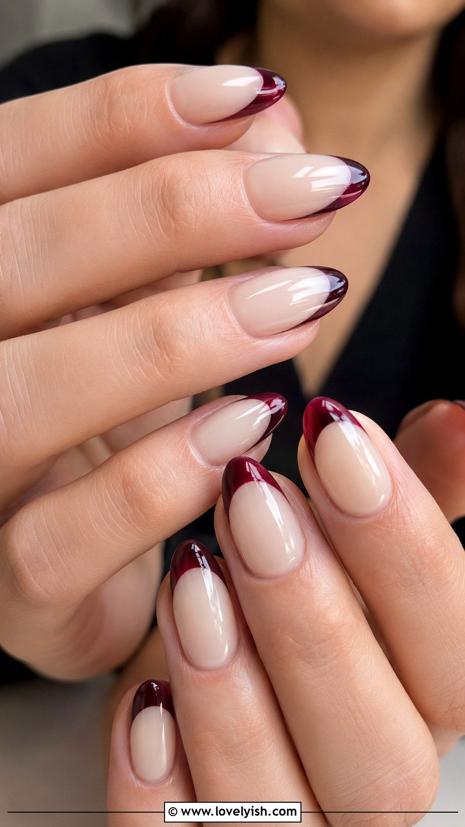 Burgundy French Tip Almond Nails - 50 almond french tip nails - 50 almond french tip nails