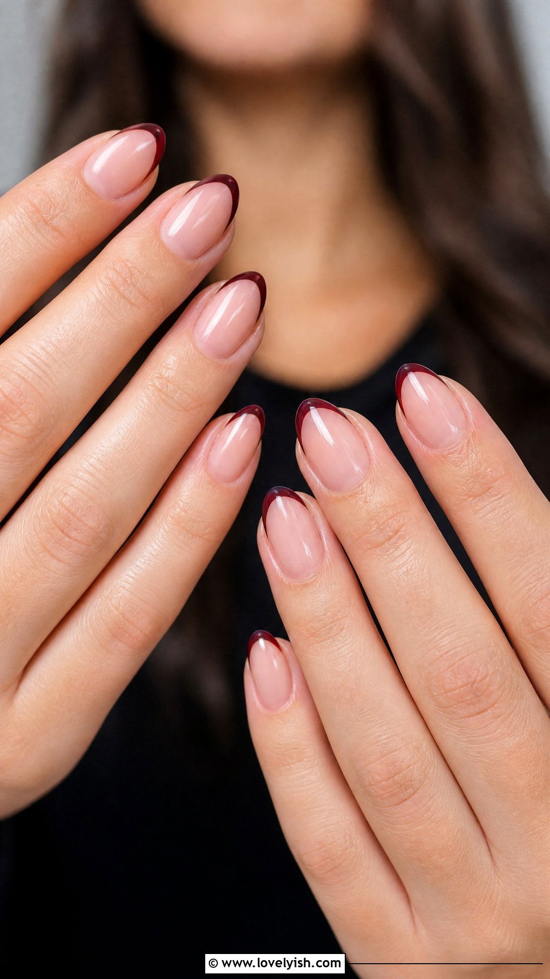 Burgundy French Tip Short Nails - 35 short nails designs - 35 short nails designs