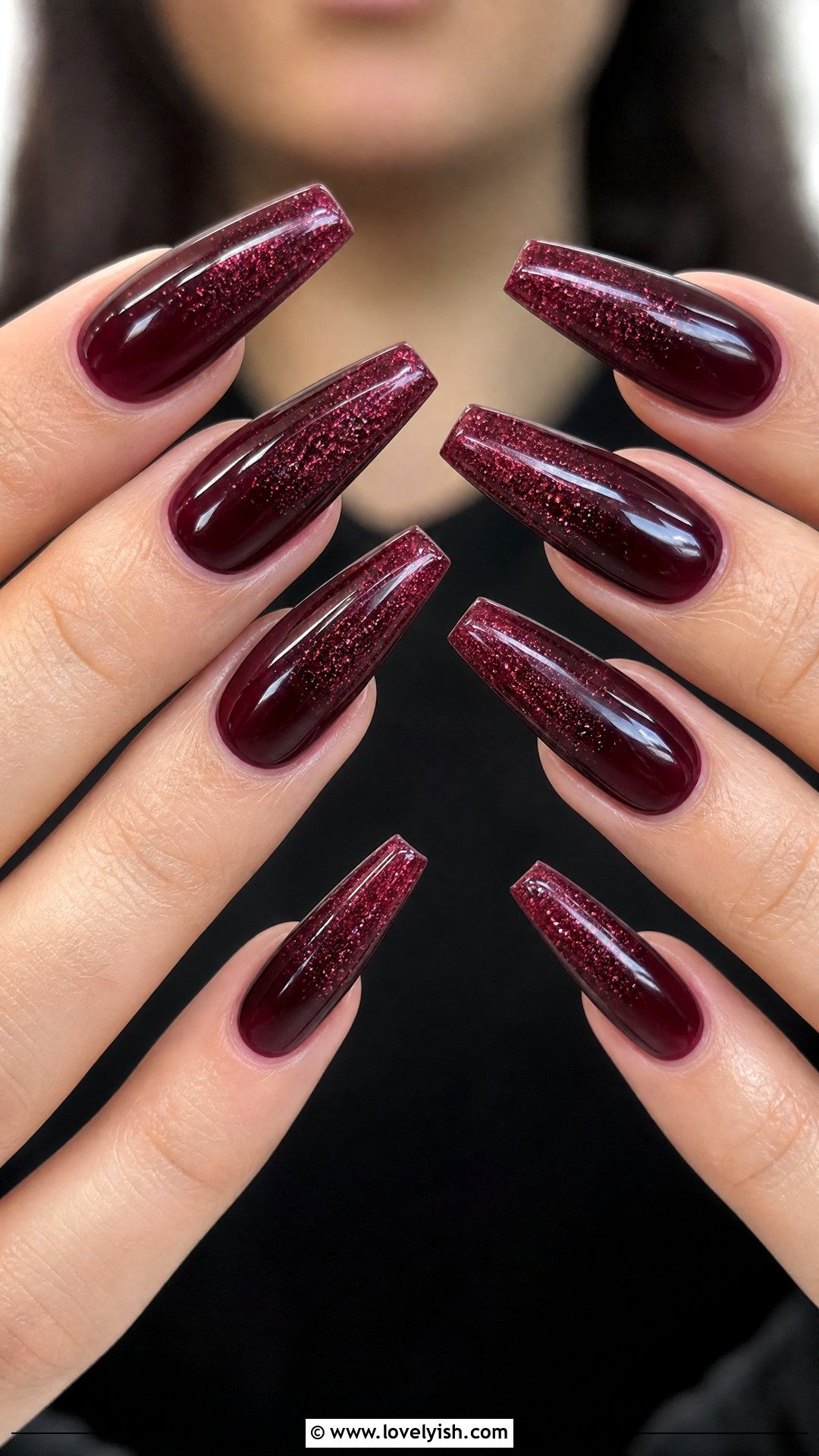 Burgundy Glitter Ombre Nails - 50 sparkly nails - 50 sparkly nails