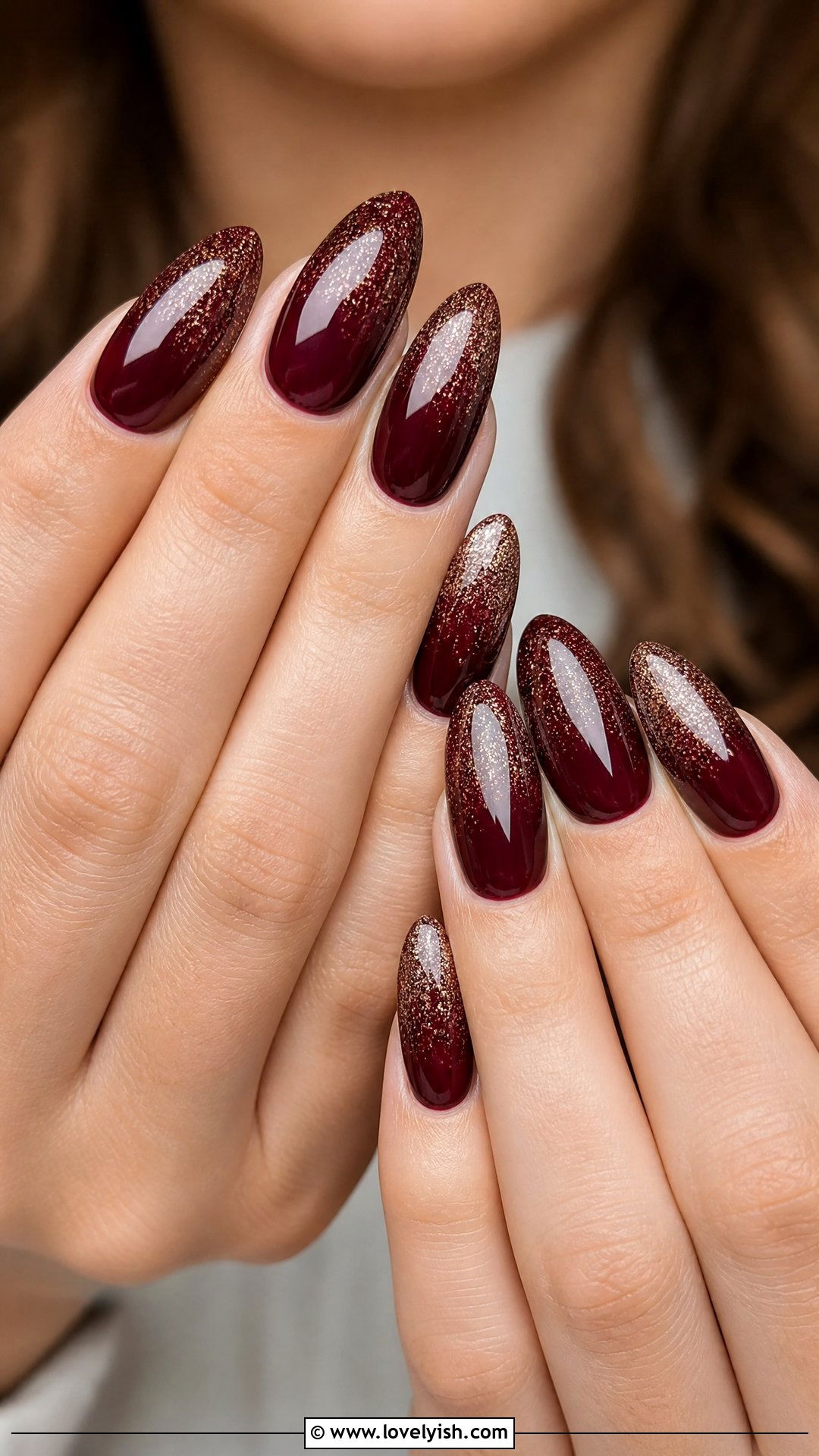 Burgundy Glitter Tip Holiday Nails - 50 holiday nails - 50 holiday nails