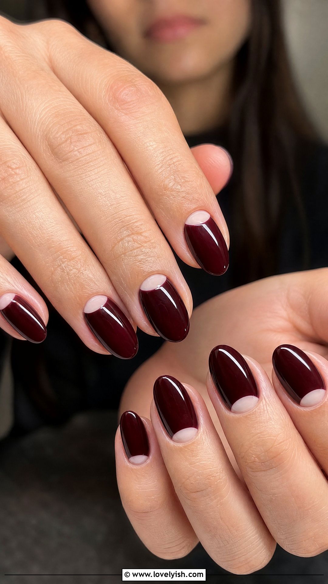 Burgundy Half Moon Nails - 25 burgundy nail designs - 25 burgundy nail designs