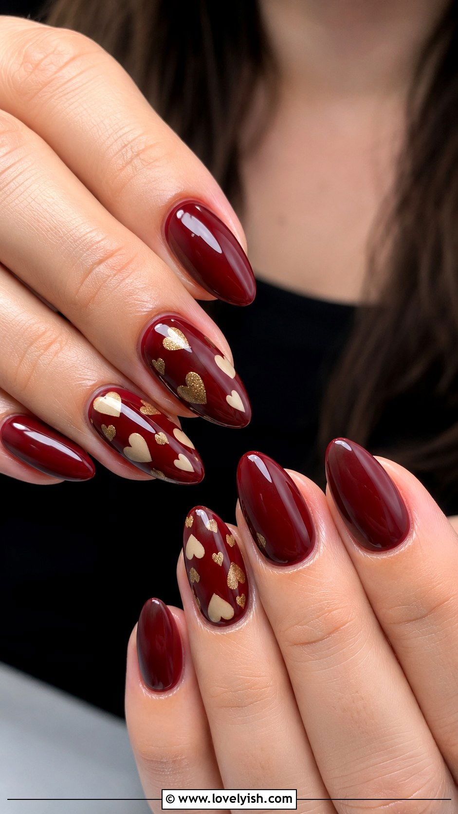 Burgundy Heart Nails - 25 heart nail designs - 25 heart nail designs