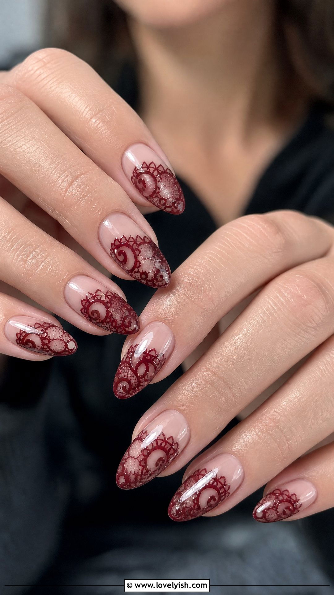 Burgundy Lace Nails - 25 burgundy nail designs - 25 burgundy nail designs