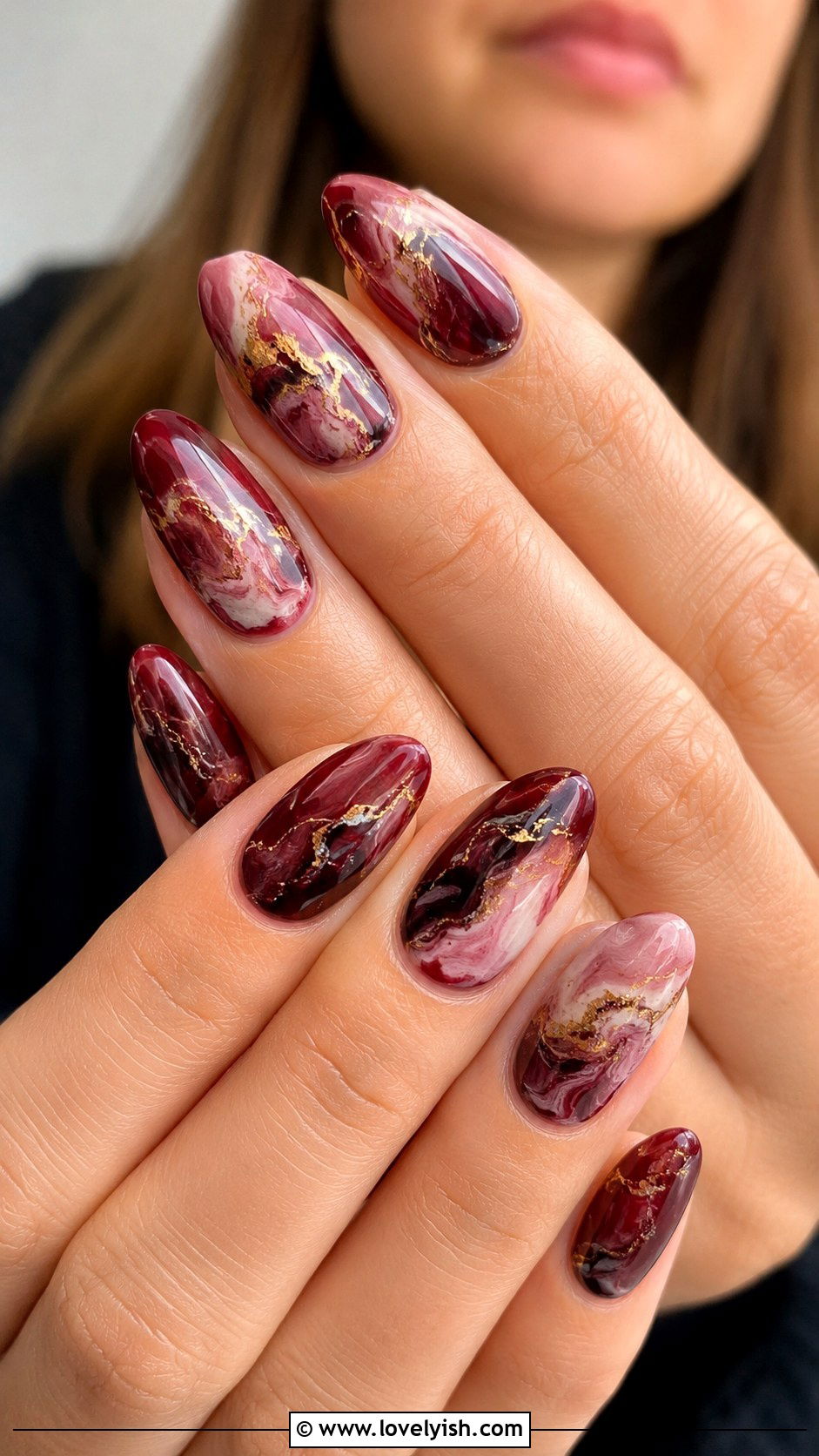 Burgundy Marble Nails - 38 marble nail designs - 38 marble nail designs