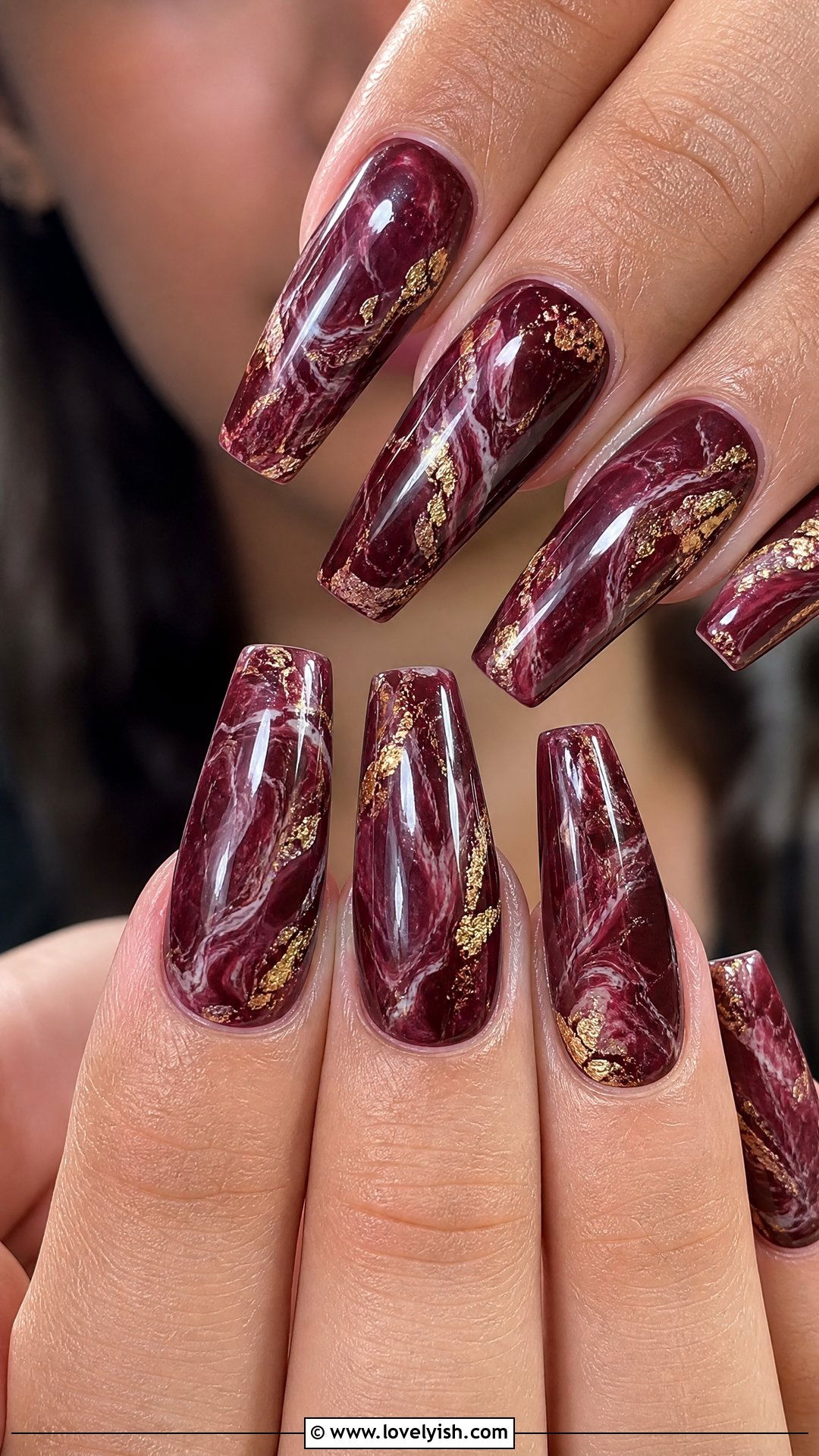 Burgundy Marble Nails - 50 dark red nails - 50 dark red nails