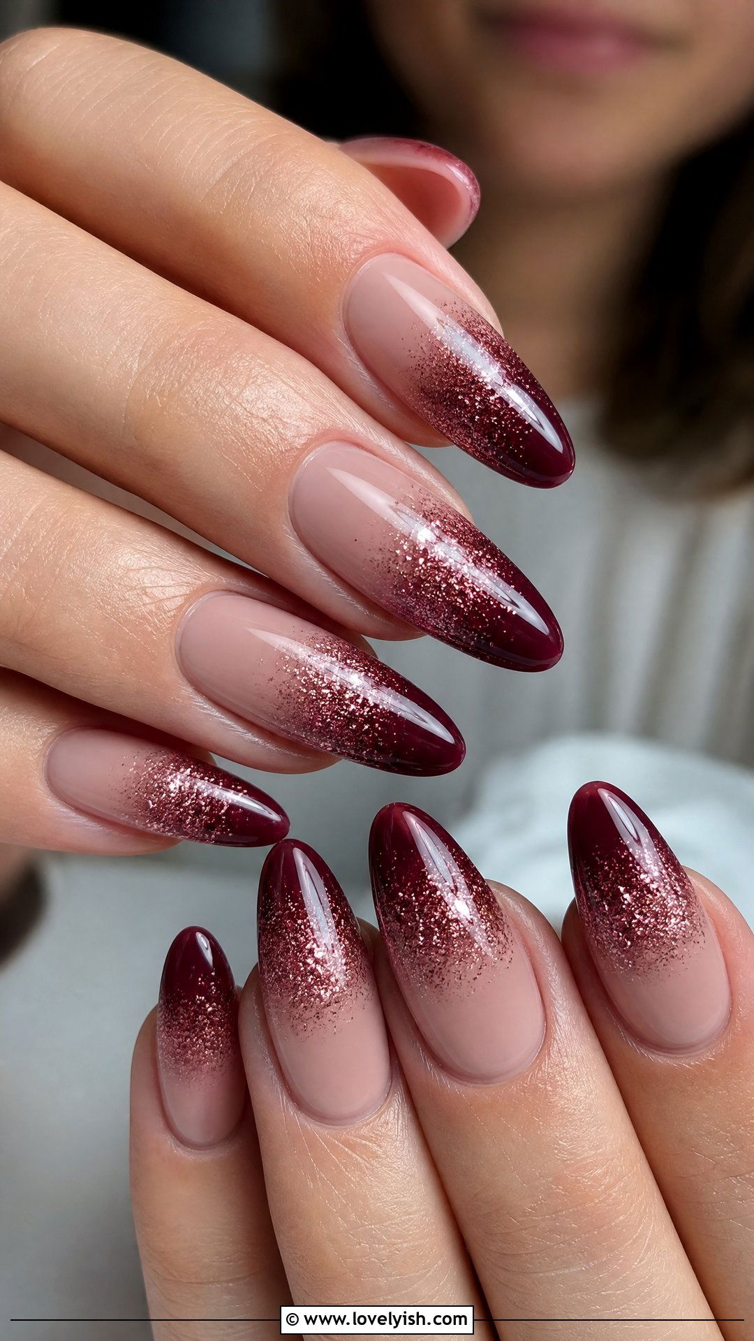 Burgundy Ombre Glitter Nails - 50 dark red nails - 50 dark red nails