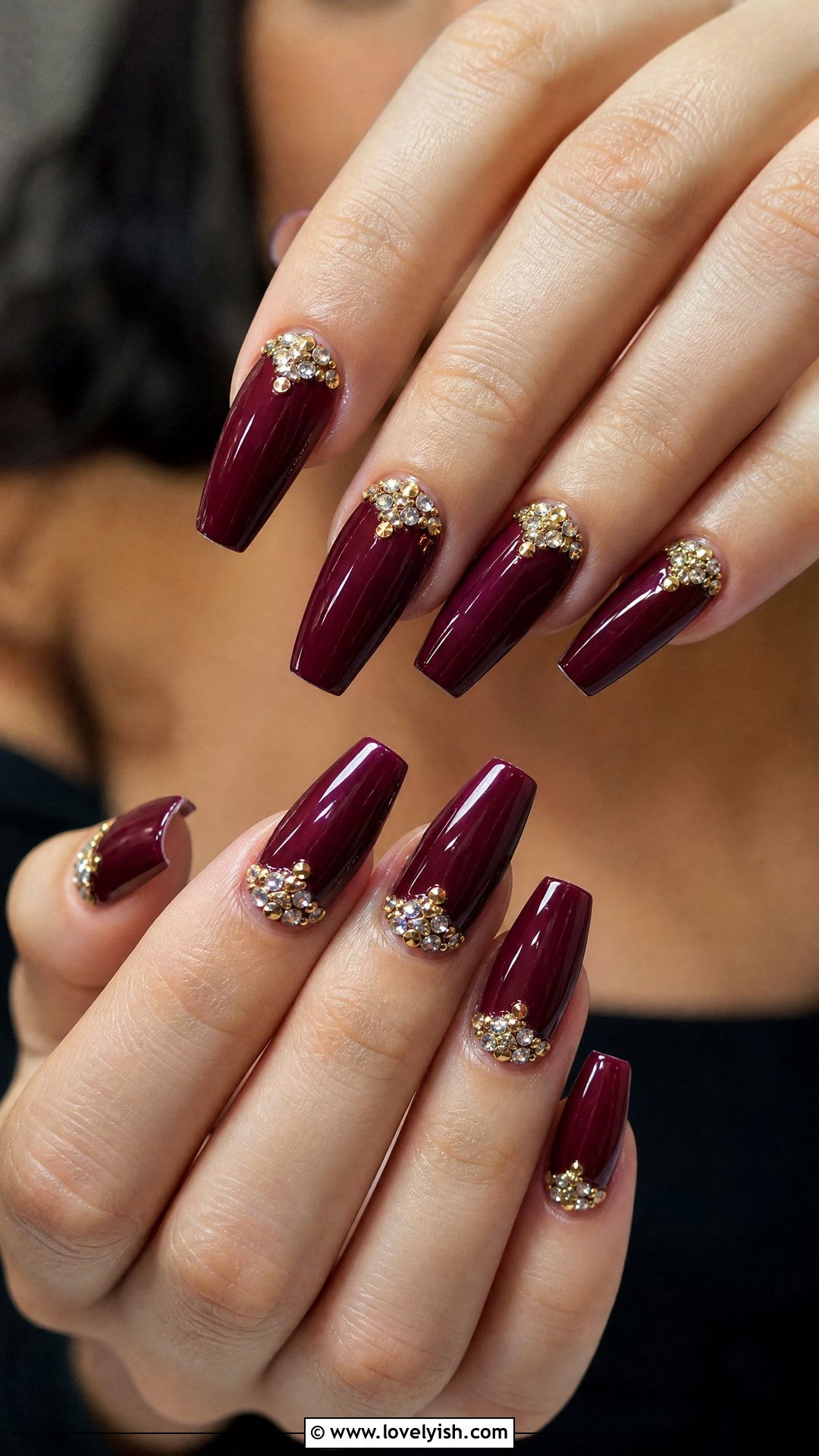 Burgundy Rhinestone Nails - 50 dark red nails - 50 dark red nails
