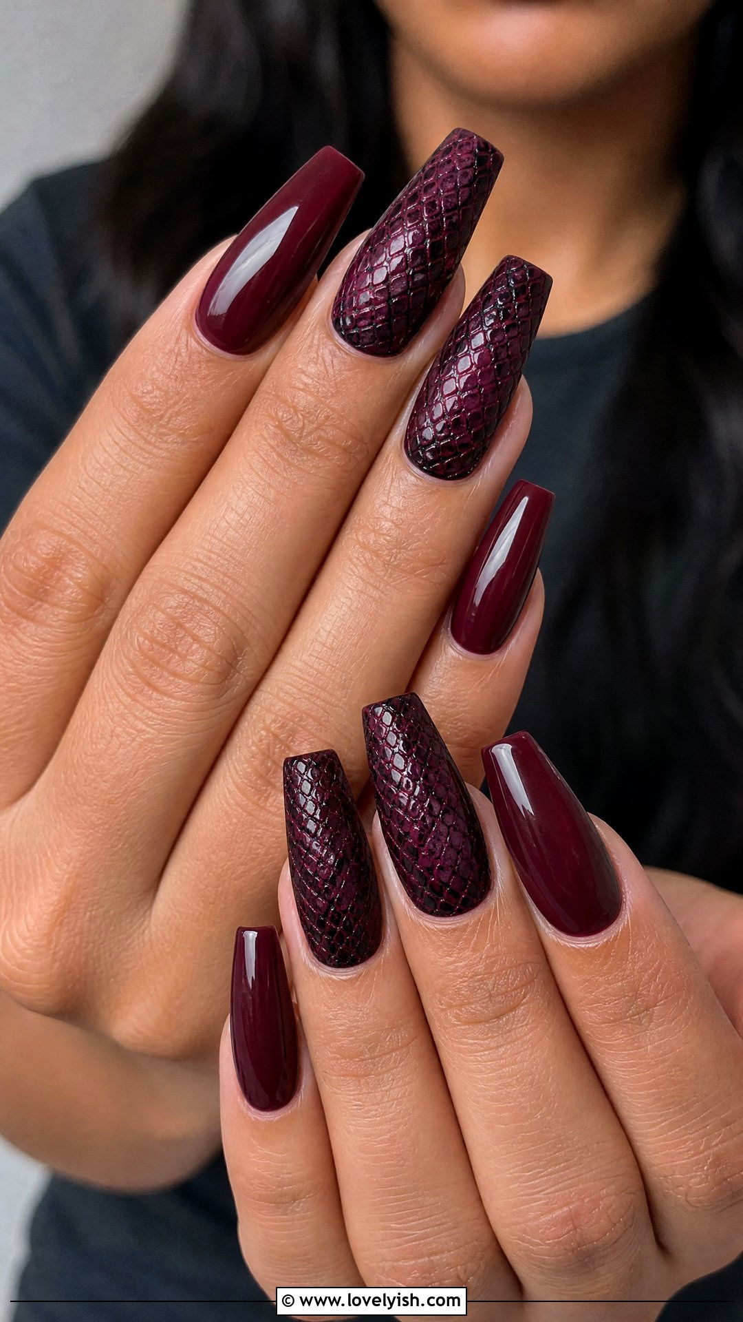 Burgundy Snakeskin Nails - 25 burgundy nail designs - 25 burgundy nail designs