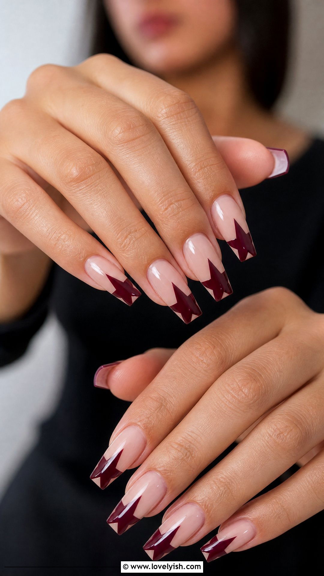 Burgundy Star Tip Nails - 50 star nails - 50 star nails