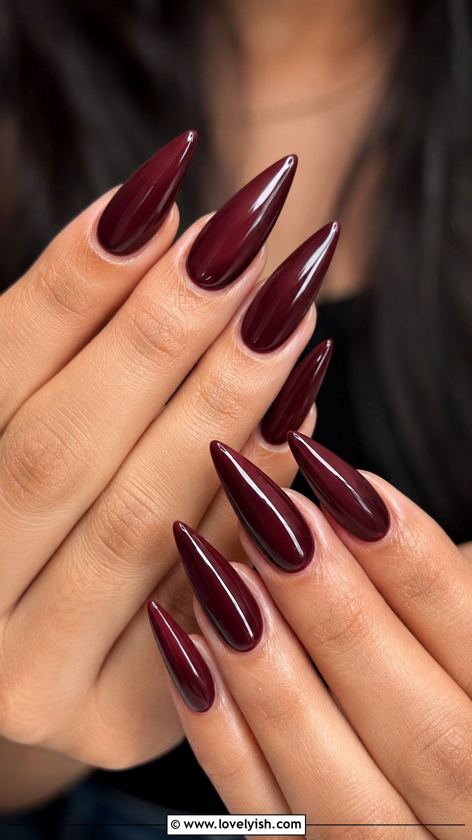 Burgundy Stiletto Acrylic Nails - 42 acrylic nail designs - 42 acrylic nail designs