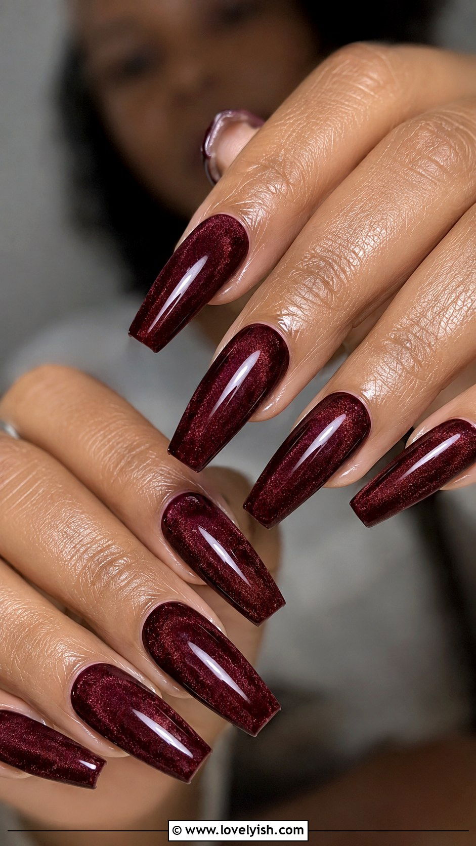 Burgundy Velvet Coffin Prom Nails - 50 prom nails - 50 prom nails